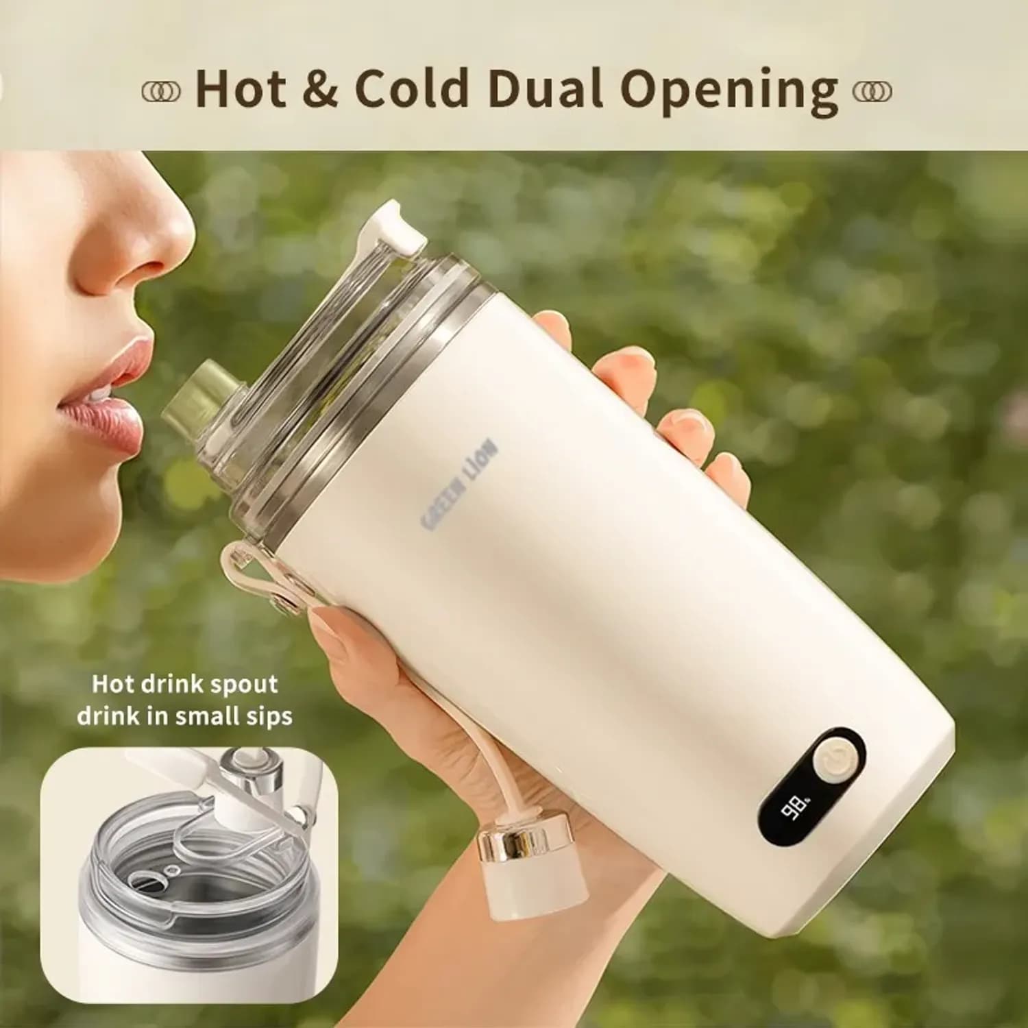 Green Lion Self Stirring Coffee Mug - Warmer, Cream 2