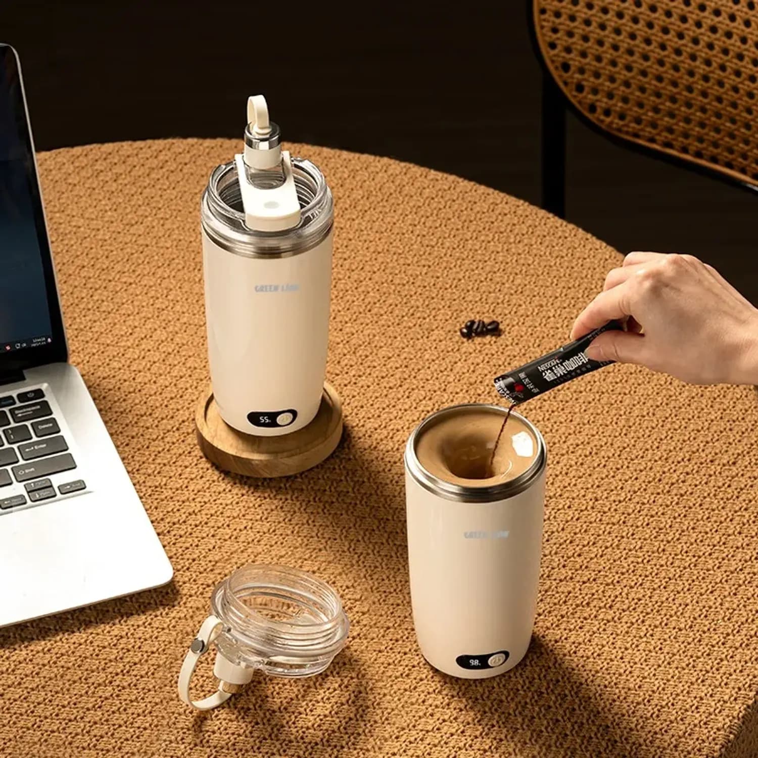 Green Lion Self Stirring Coffee Mug - Warmer, Cream 5