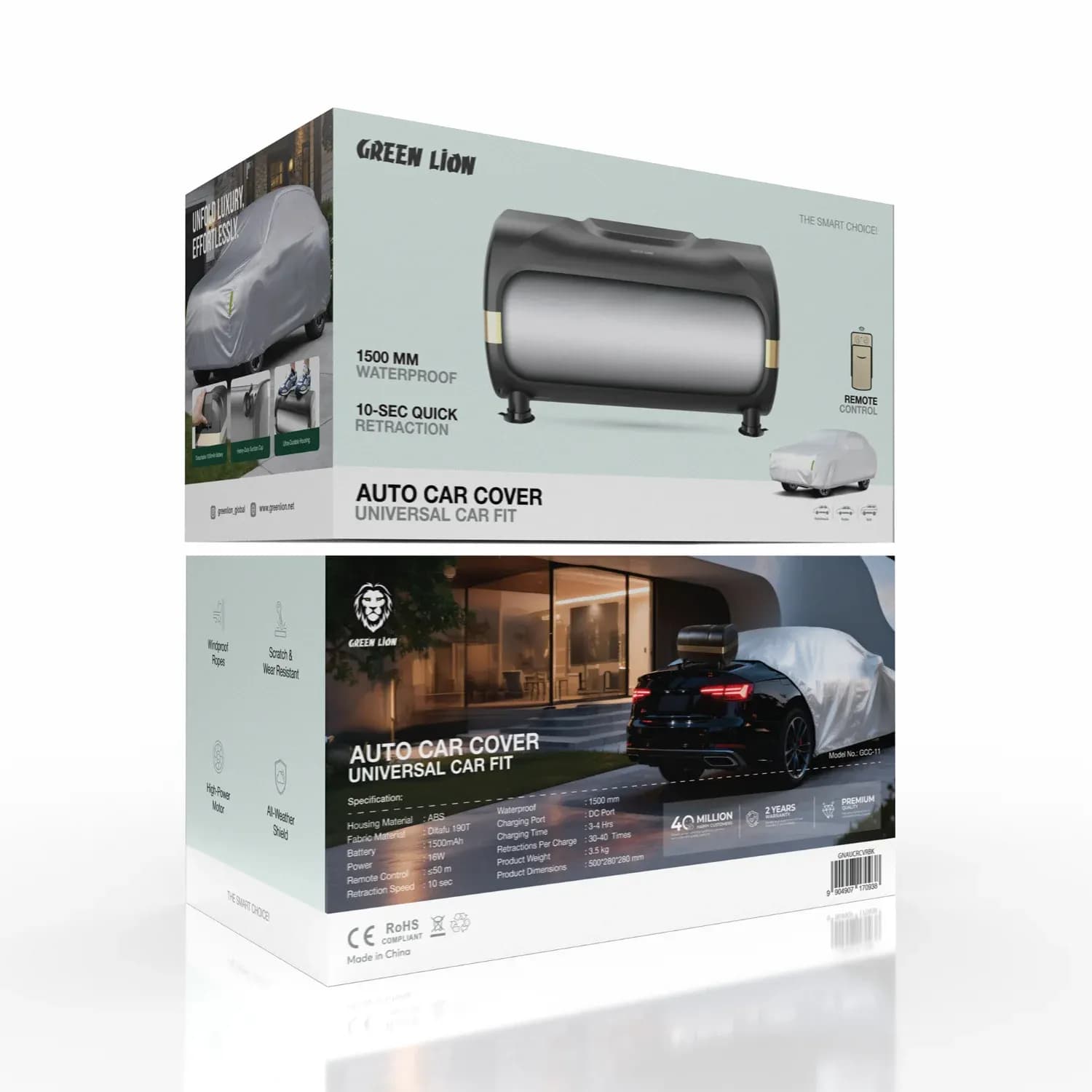 Green Lion Auto Car Cover - Waterproof, Black 4