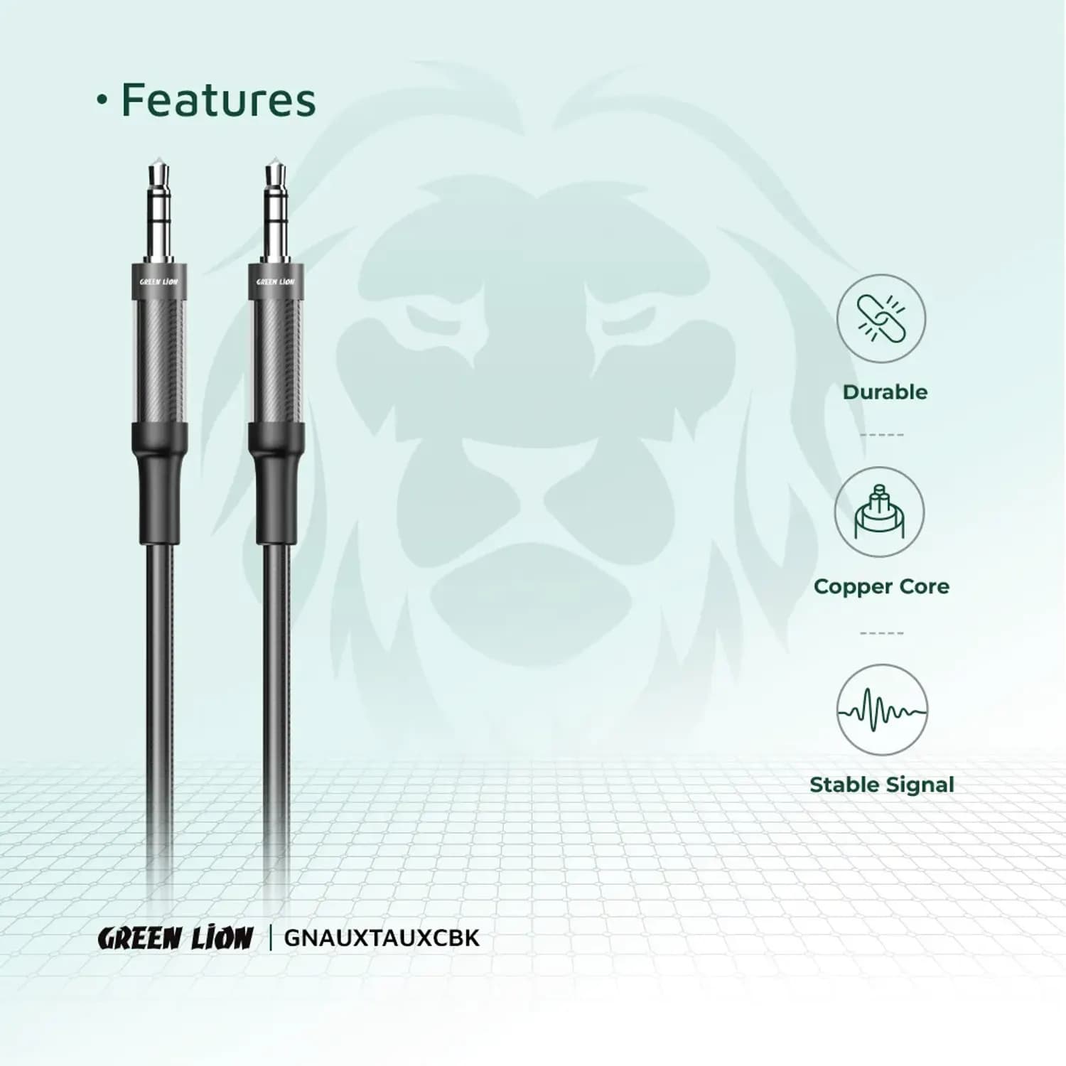 Green Lion AUX Cable - Braided, 1m Black 3