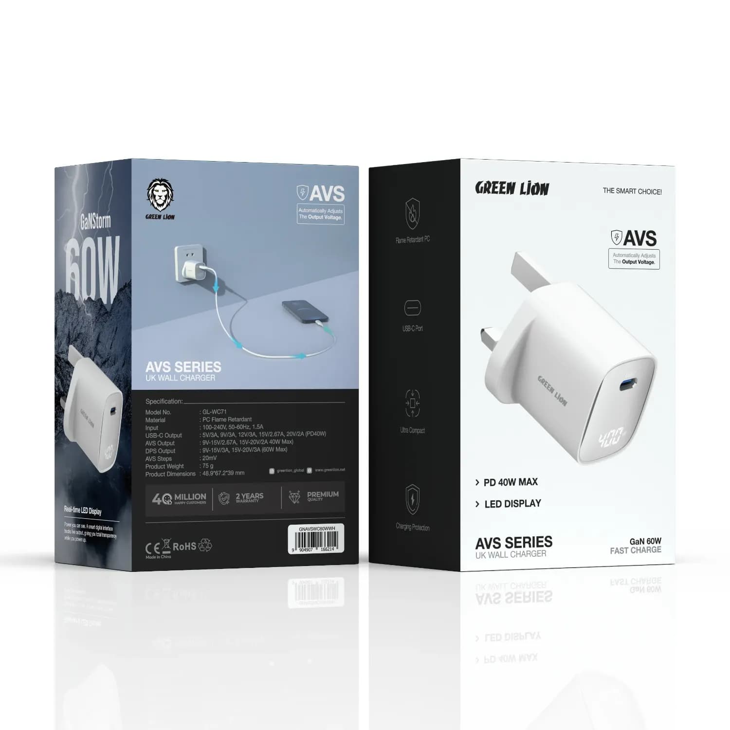 Green Lion Wall Charger AVS Series GNAVSWC60W - 60W GaN, White 3