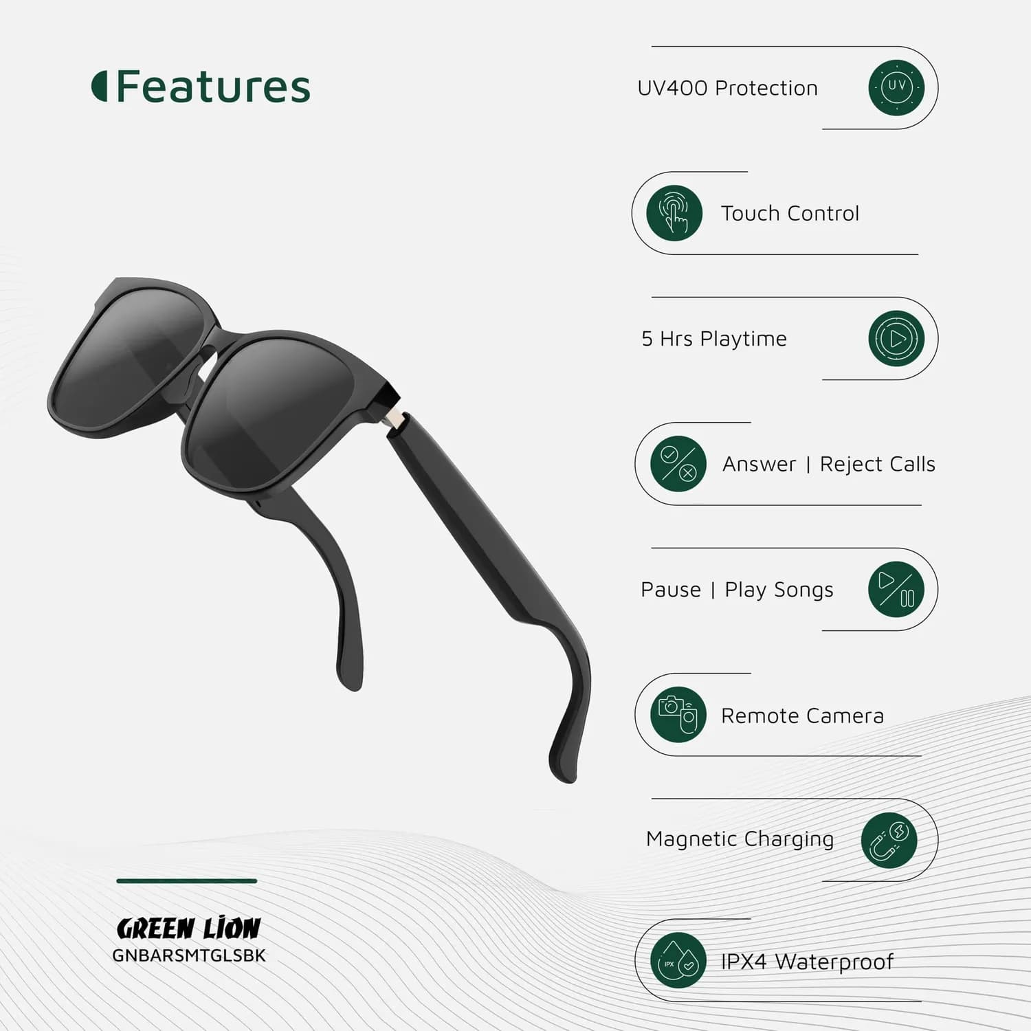 Green Lion Smart Glasses Barcelona - Black Silicone Frame 3