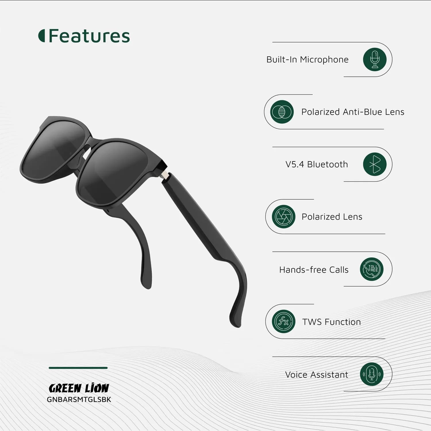 Green Lion Smart Glasses Barcelona - Black Silicone Frame 5