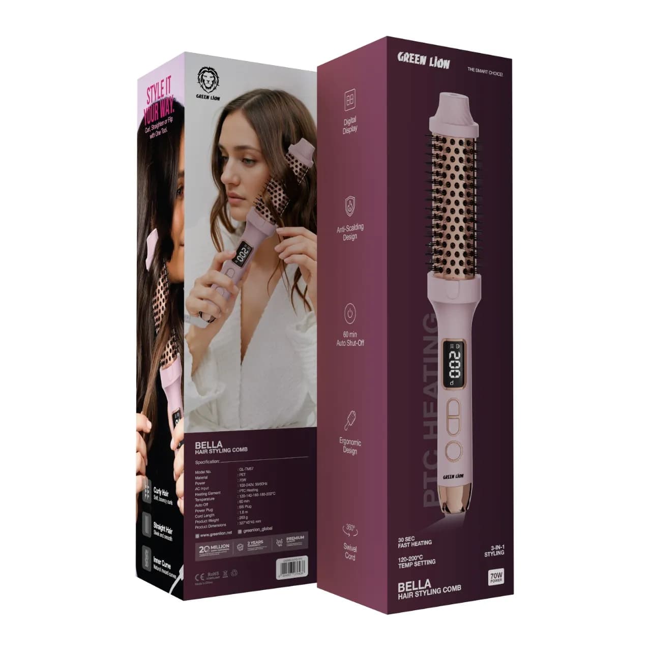 Green Lion Hair Styling Comb BELLA GNBEHAIR57PK - Pink 2