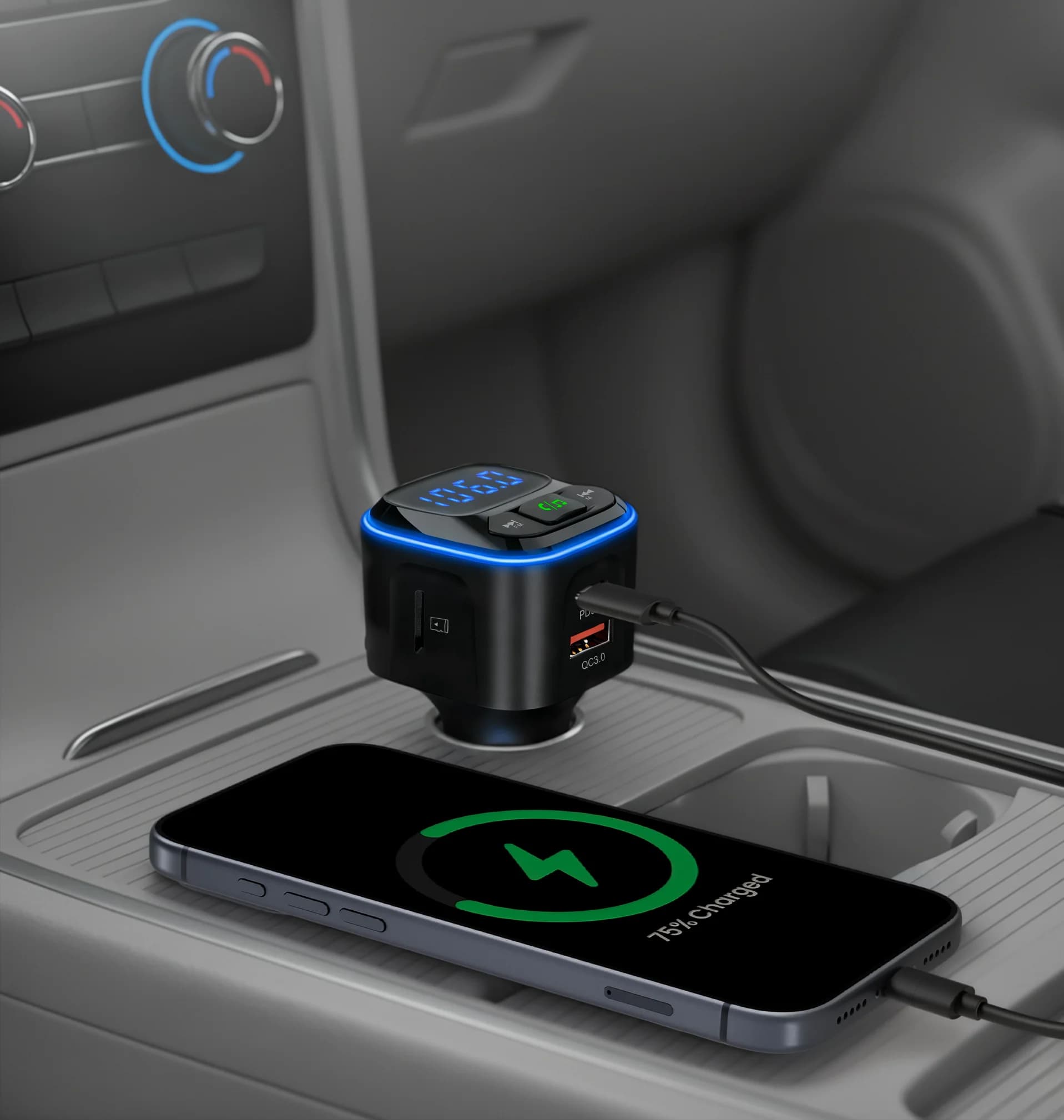 Green Lion FM Transmitter Dual-Port Car Charger - Black 2