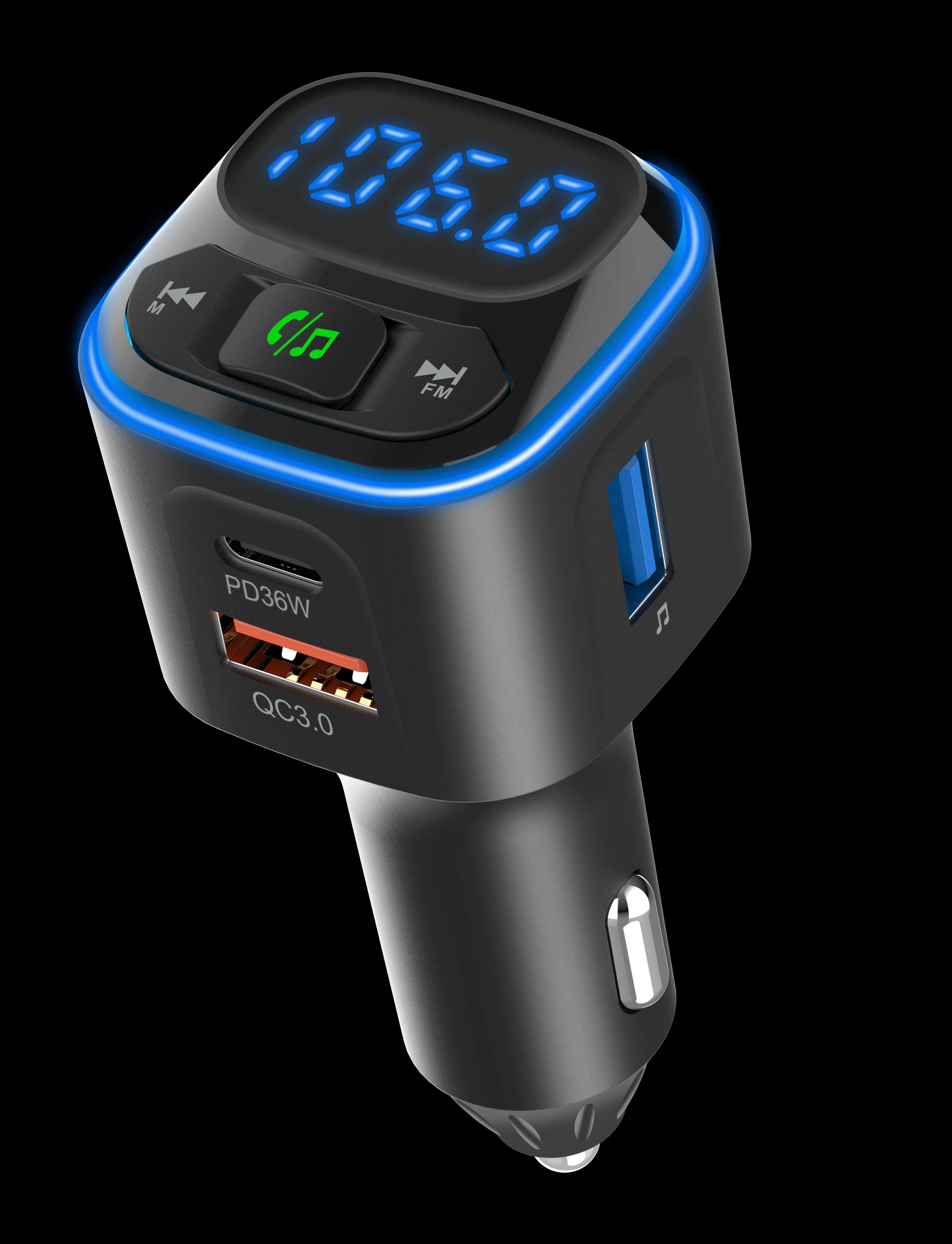 Green Lion FM Transmitter Dual-Port Car Charger - Black 3