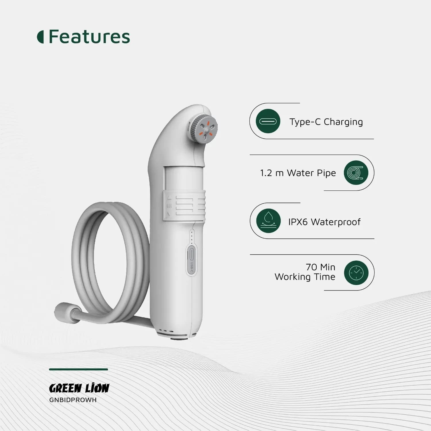 Green Lion Compact Bidet GNBIDPRO - Rechargeable, 2 Spray Modes, White 2