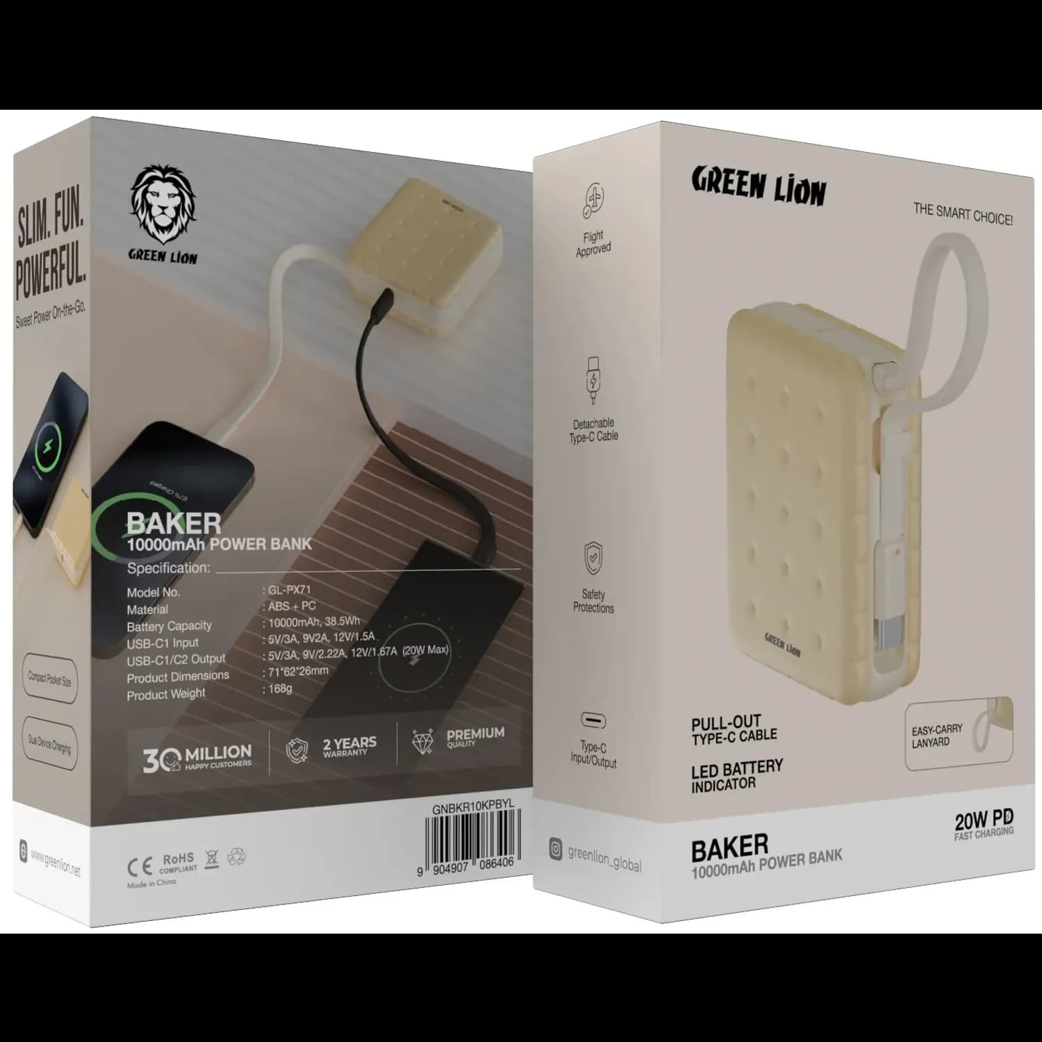 GREEN LION Power Bank Baker - 10000mAh 20W PD, Yellow — Yellow 4