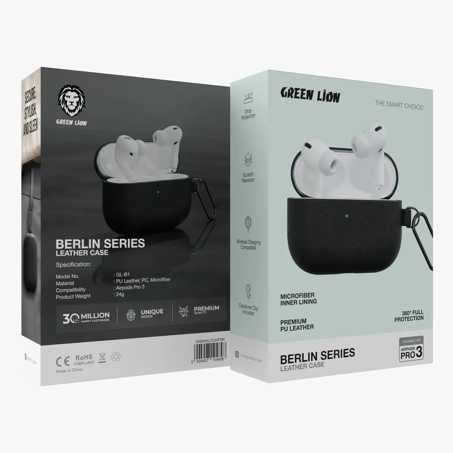 Green Lion Leather Case Berlin Series - Soft Shell, Black, AirPods Pro 3 4
