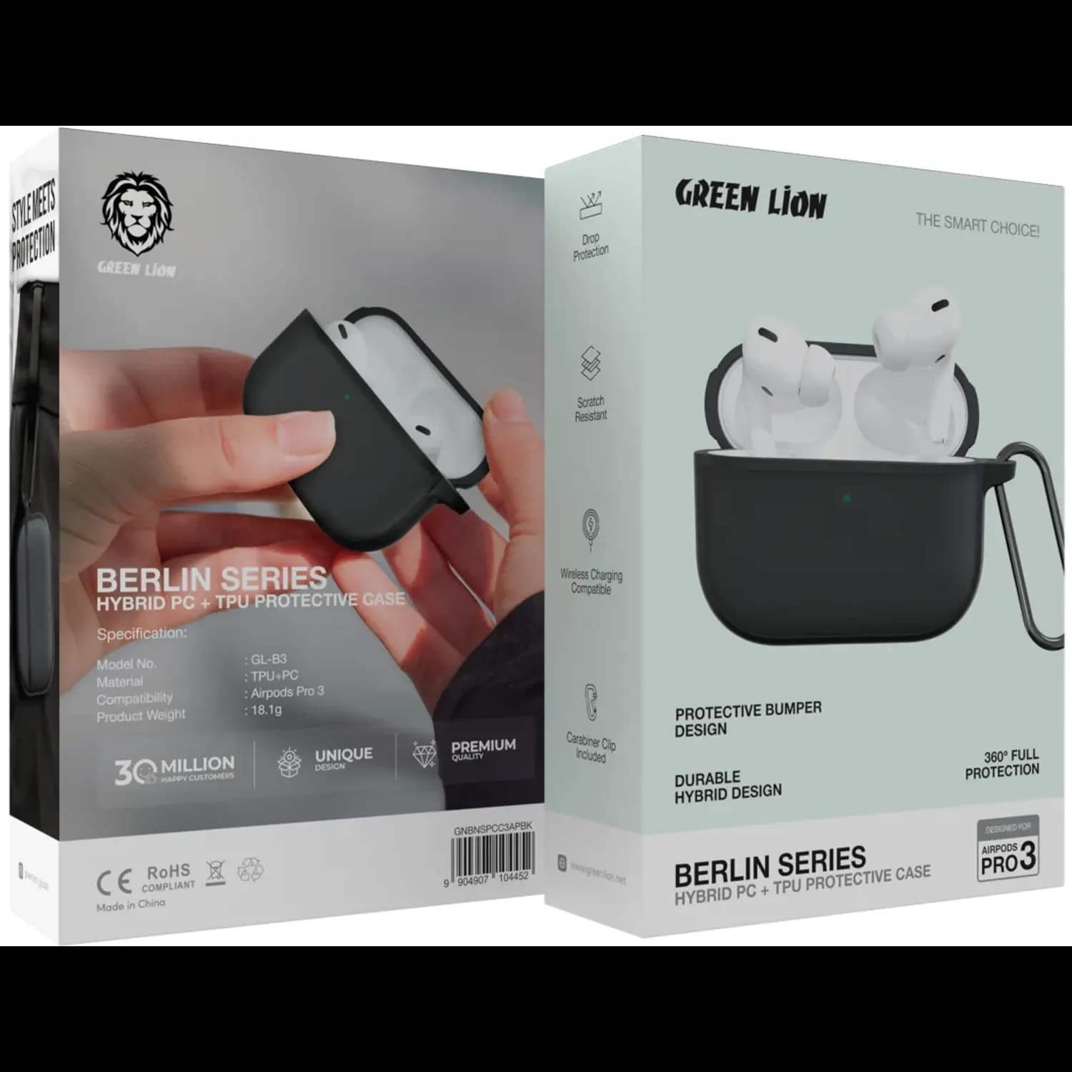 Green Lion PC Case Berlin Series - AirPods Pro 3 Compatible, Black — Green 5