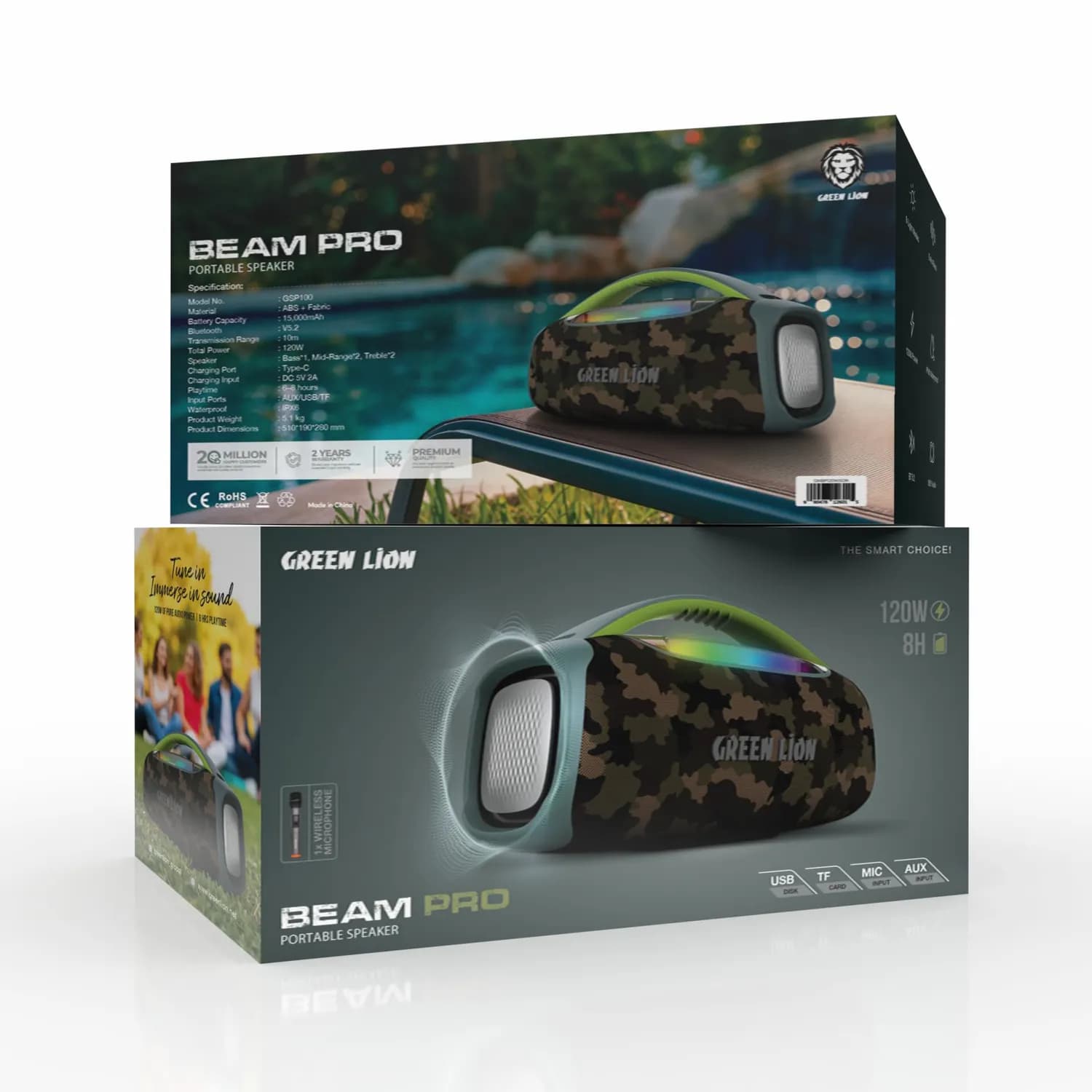 Green Lion Portable Speaker - 120W, Wireless Mic, Green 4