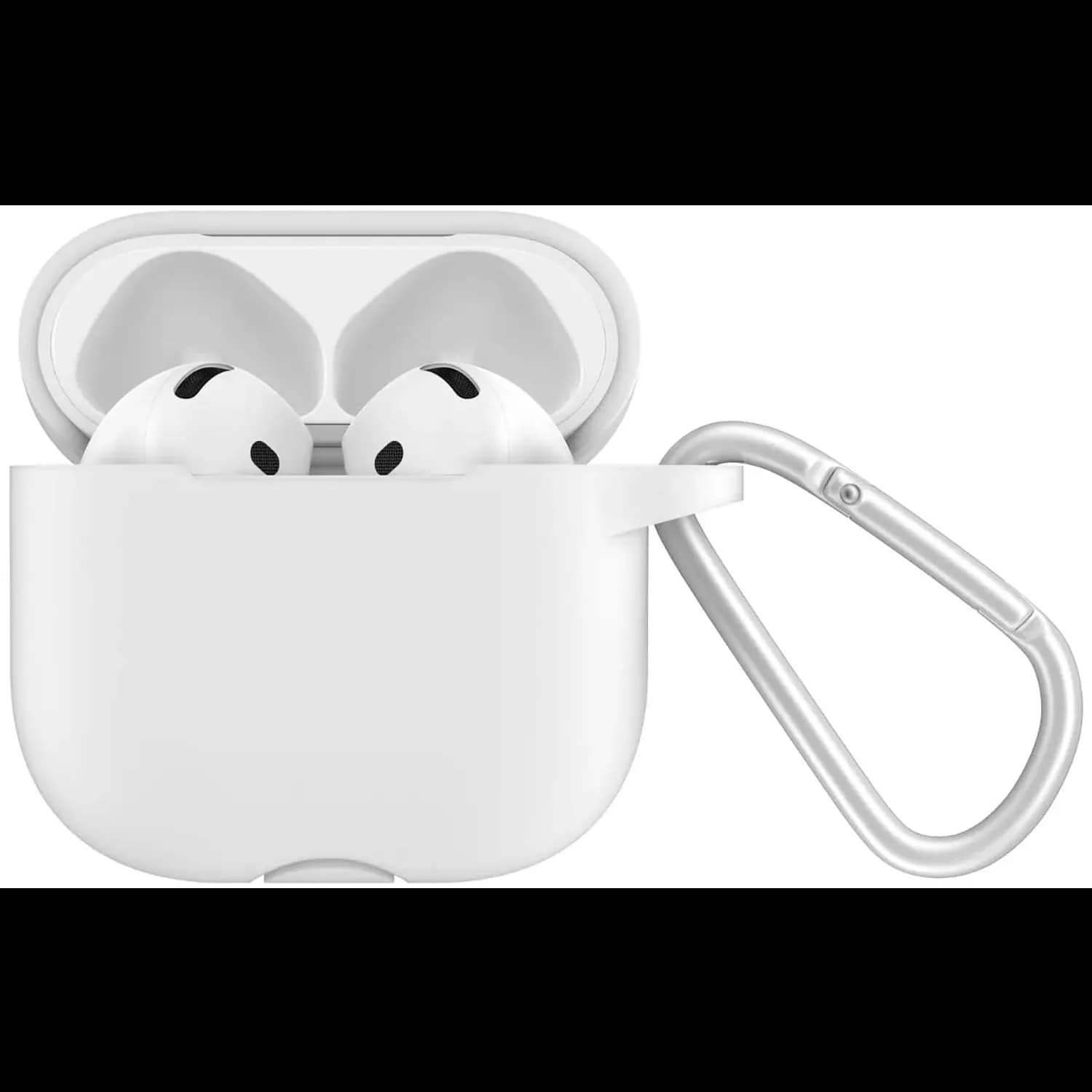 Green Lion Silicone Case for AirPods 4 - Metal Carabiner, Black — White 1 Green Lion Silicone Case for AirPods 4 - Metal Carabiner, Black — White 1