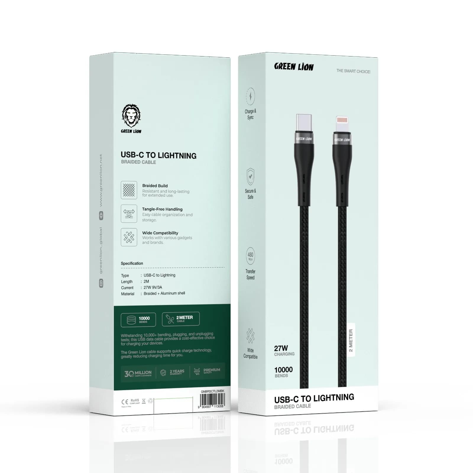 Green Lion USB-C to Lightning Braided Cable - Black 2