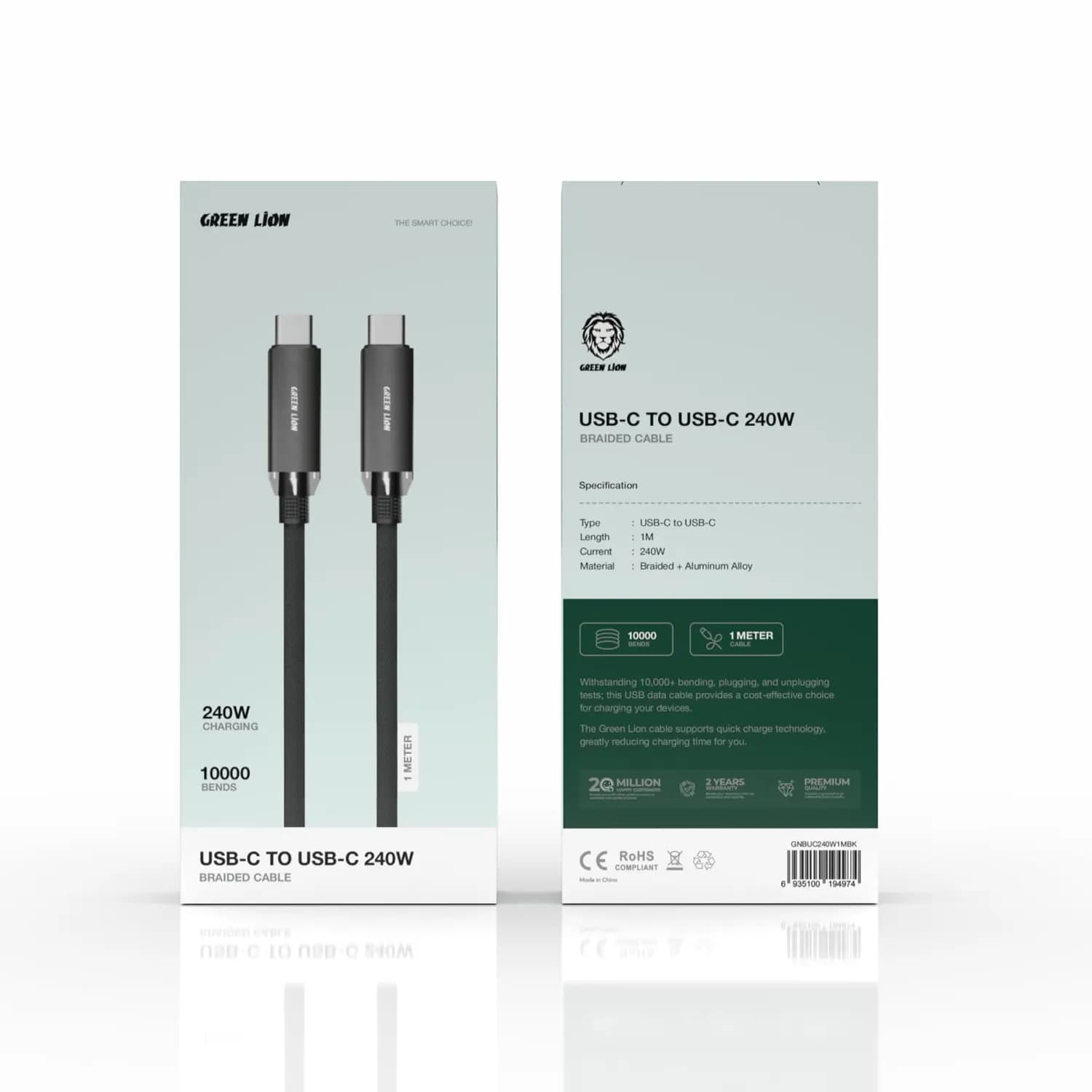 Green Lion USB-A to USB-C Cable - Braided, 1M, Black 2