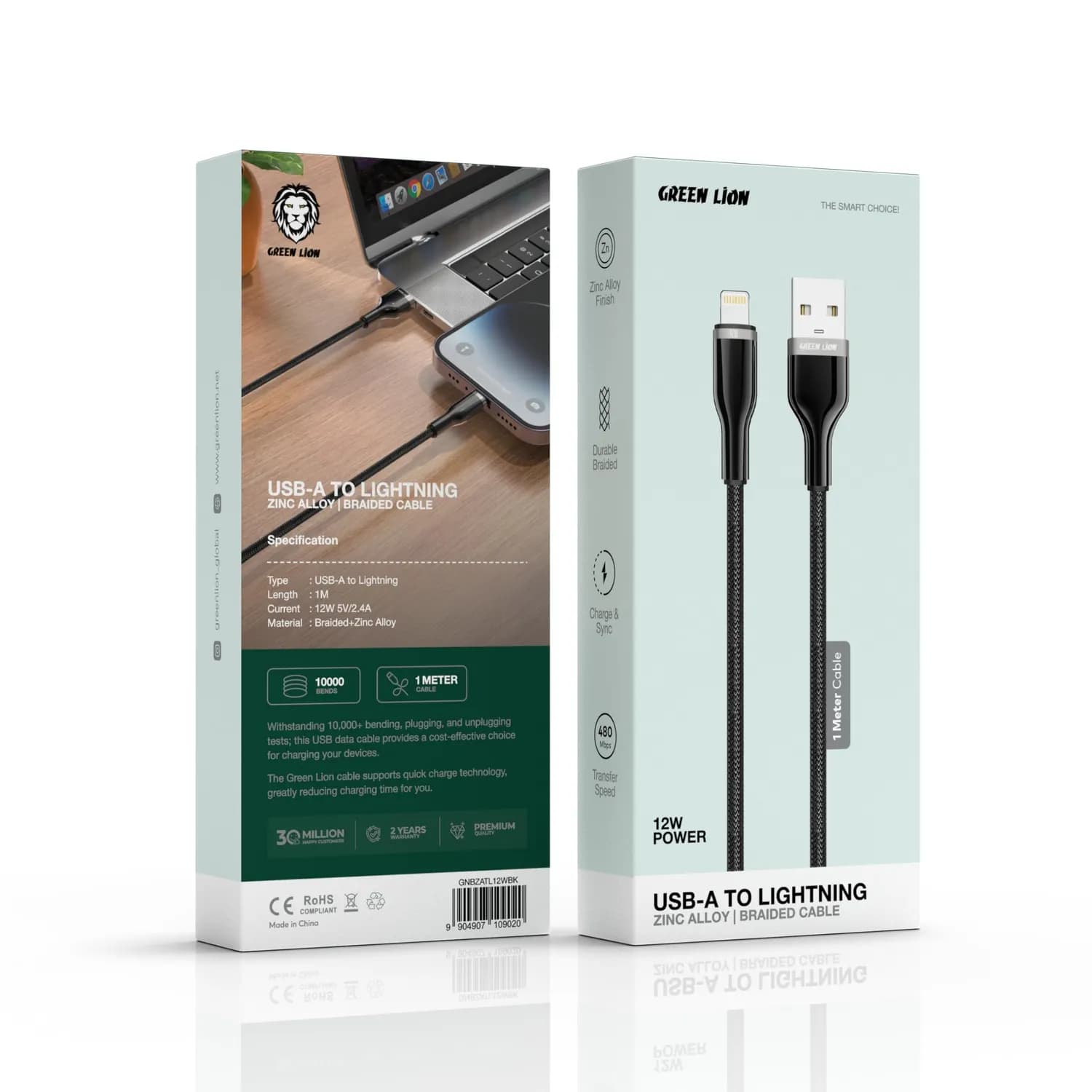 Green Lion USB-C Cable - Braided 1M, Black 3
