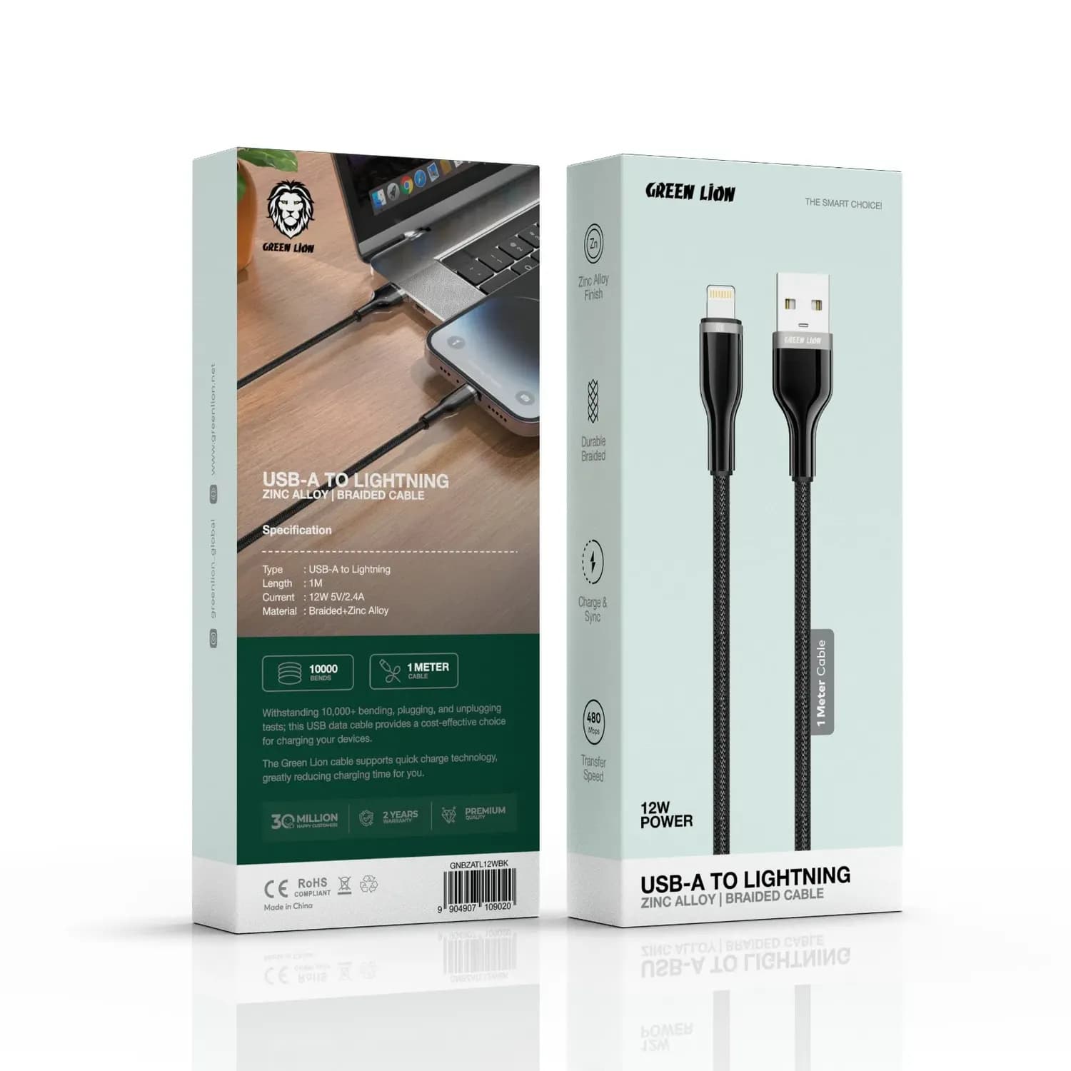 Green Lion USB-A to Lightning Cable - 12W Fast Charge, Black 3