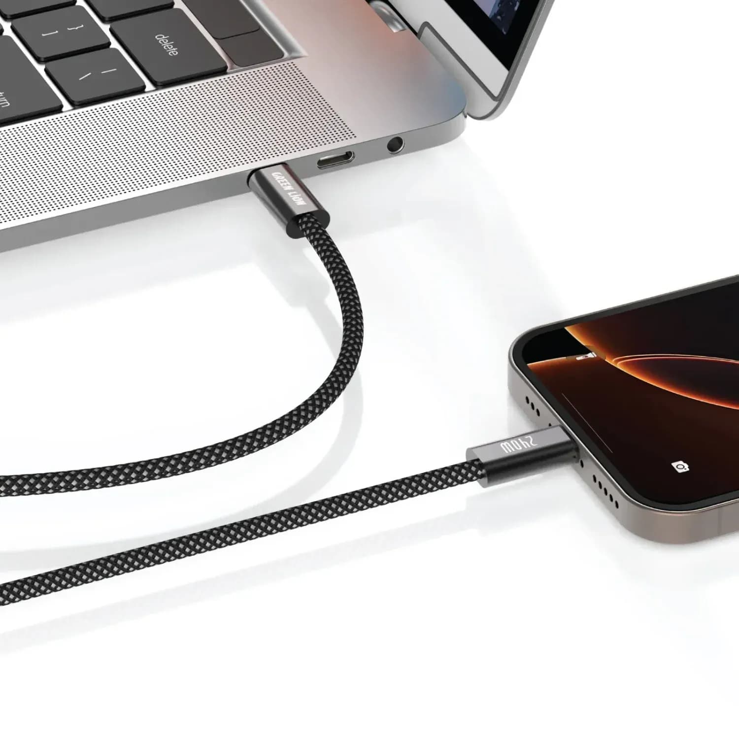 Green Lion USB-C to USB-C Charging Cable - 240W, Black — White 3
