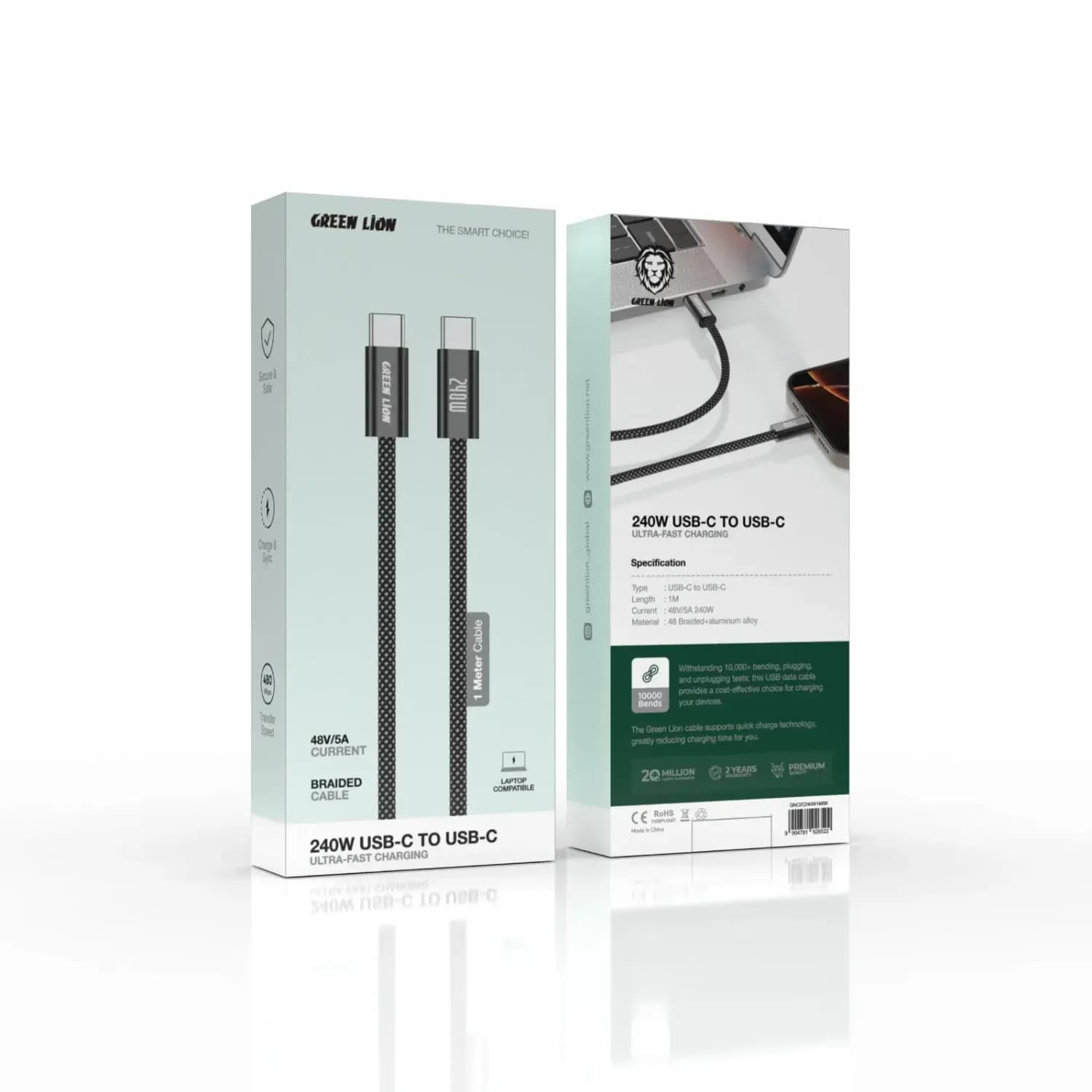 Green Lion USB-C to USB-C Charging Cable - 240W, Black — White 4