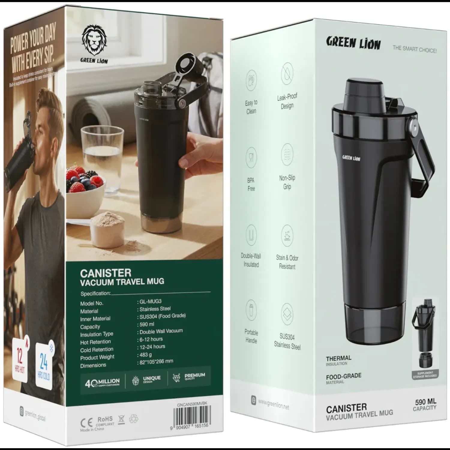Green Lion Vacuum Tumbler - 590ml, Black — Black 5