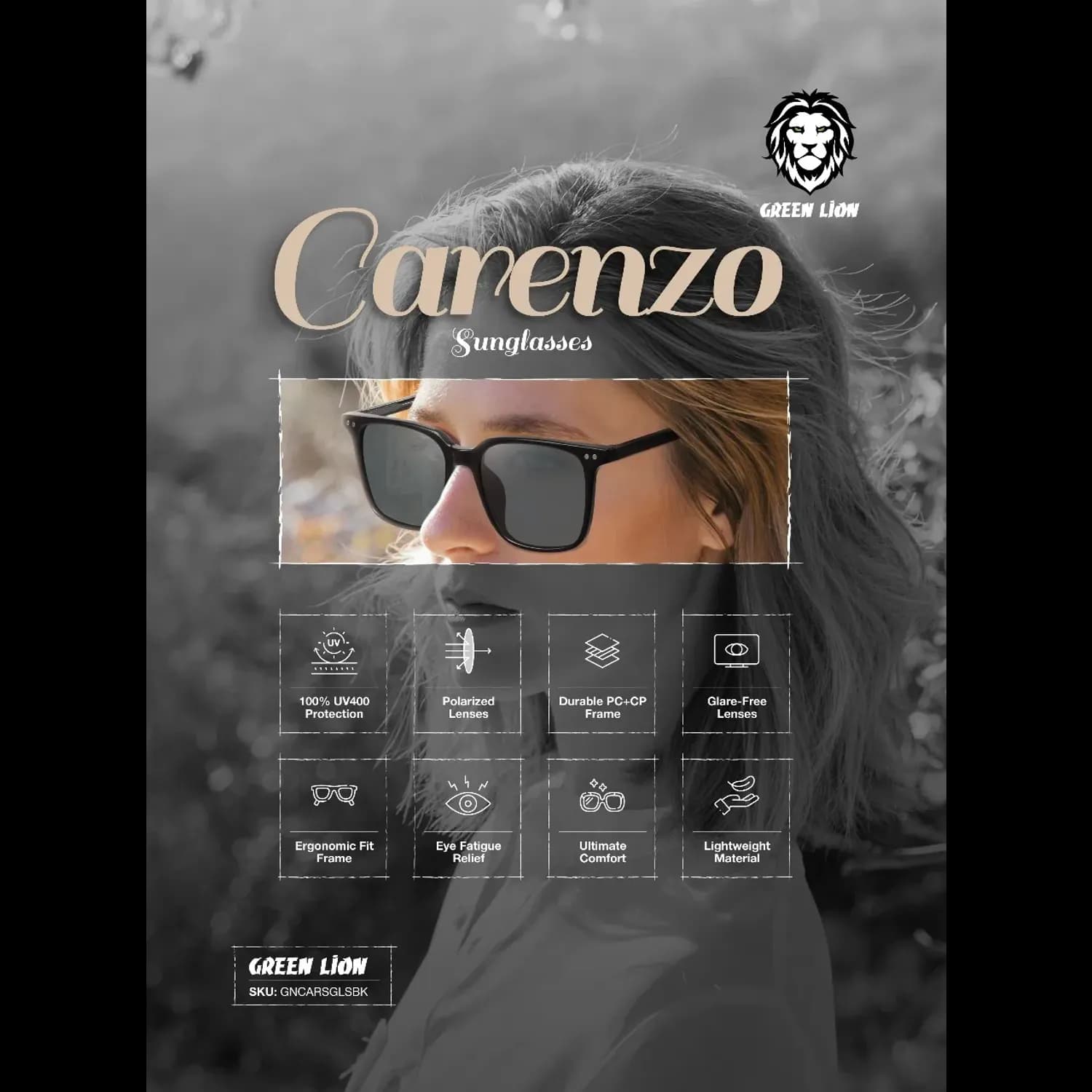 Green Lion Glasses CARENZO GNCARSGLS - Blue Light Blocking, Black 5