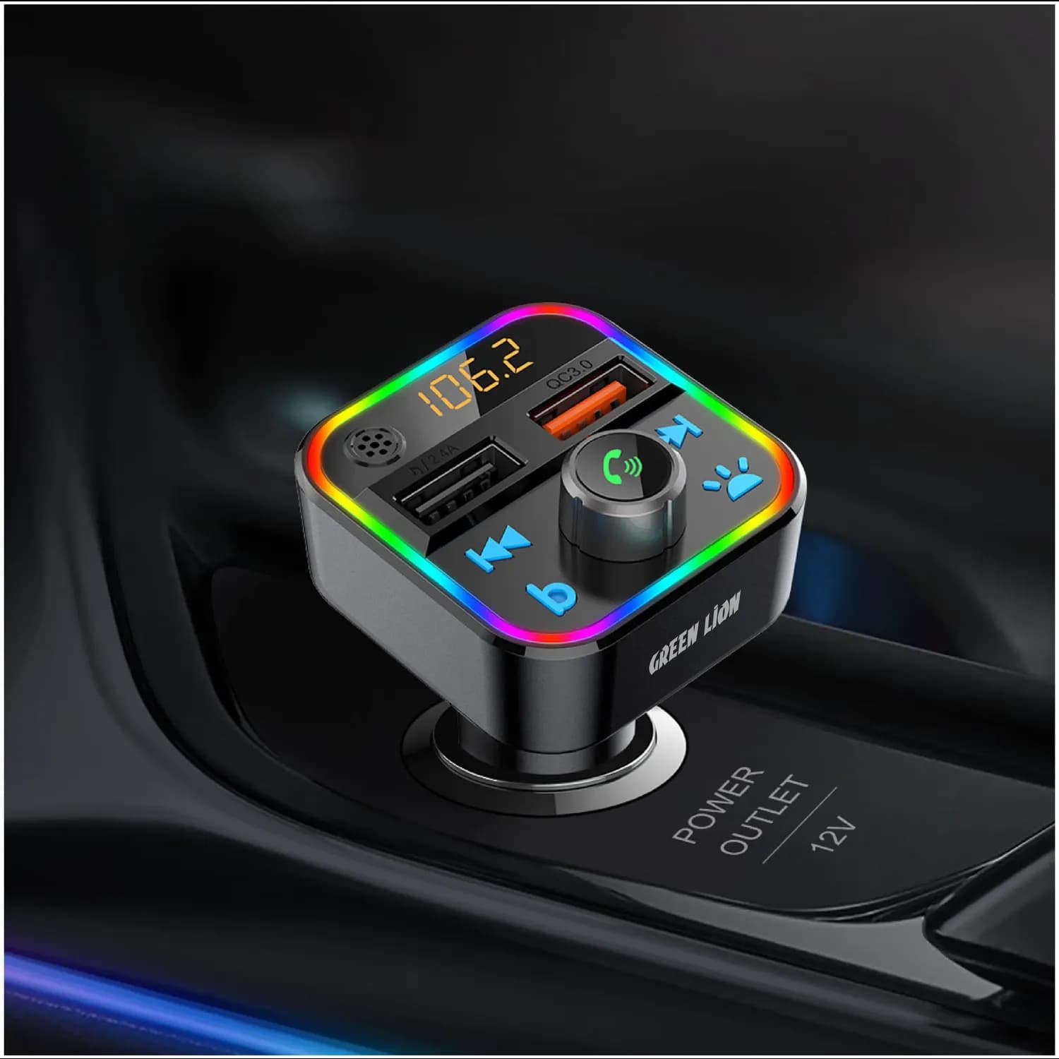 Green Lion Car FM Transmitter Kit - Bluetooth 5.3, Dual USB, Black 2
