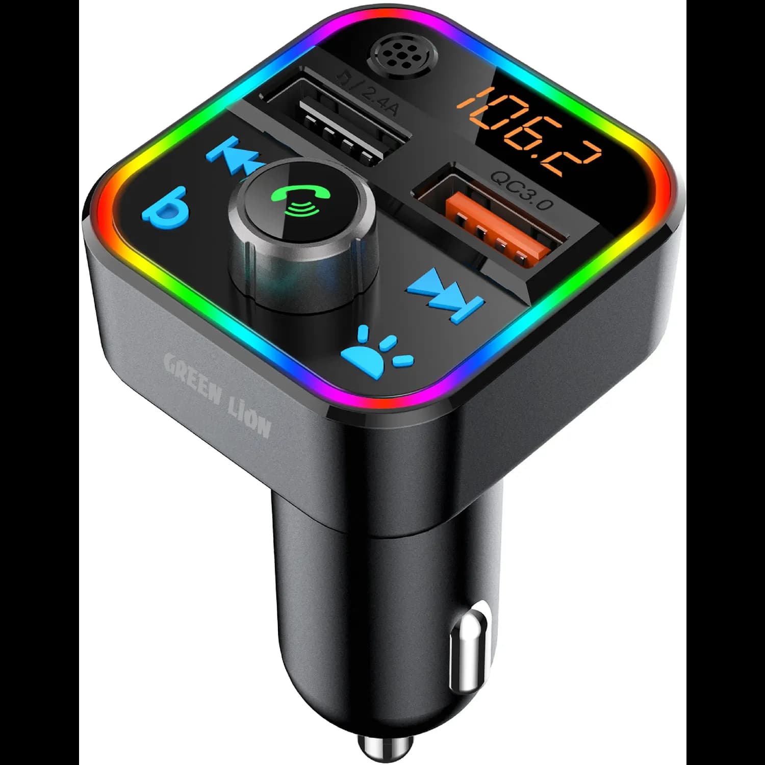 Green Lion Car FM Transmitter Kit - Bluetooth 5.3, Dual USB, Black 1