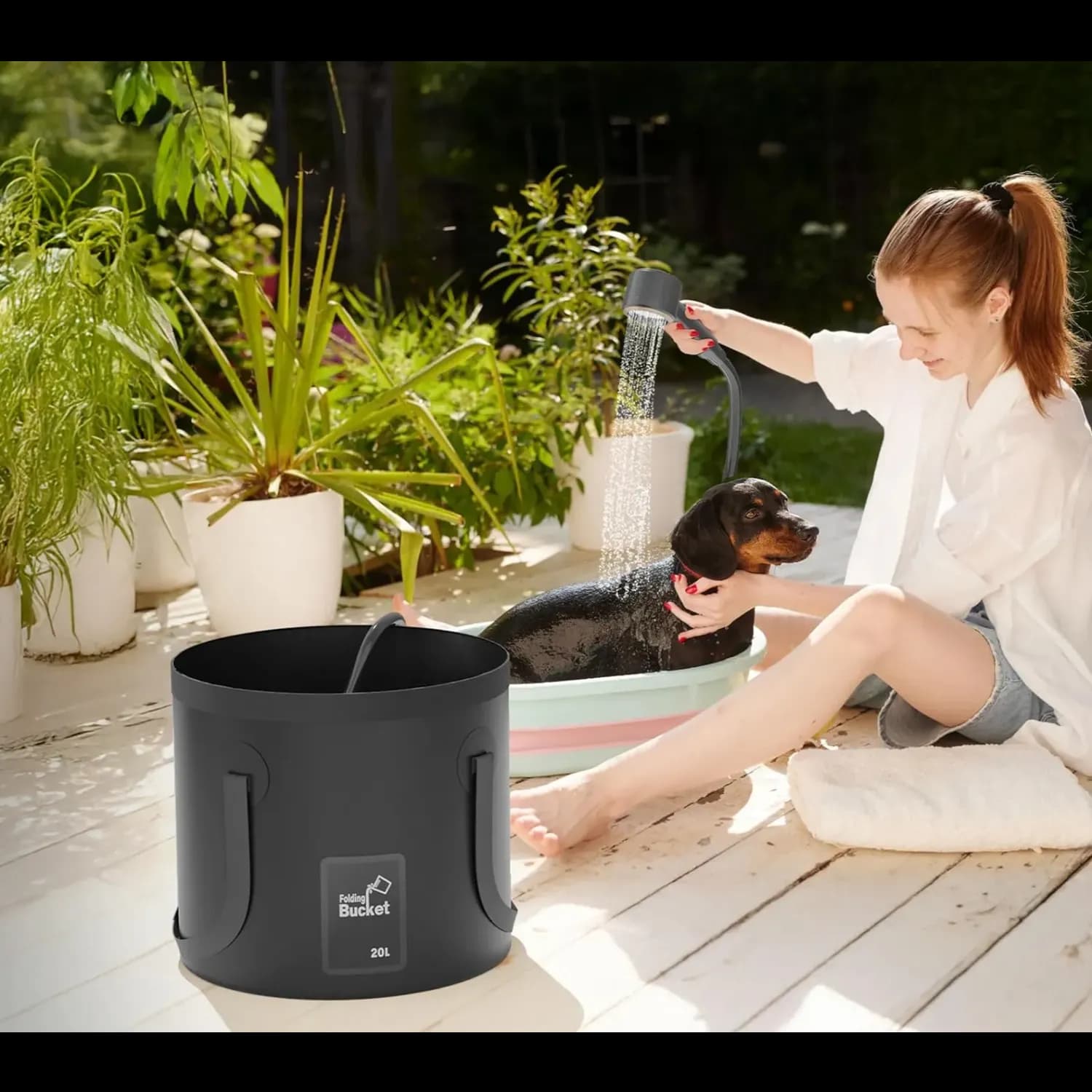 Green Lion Portable Camping Shower - 20L Collapsible Bucket, LED Display 2