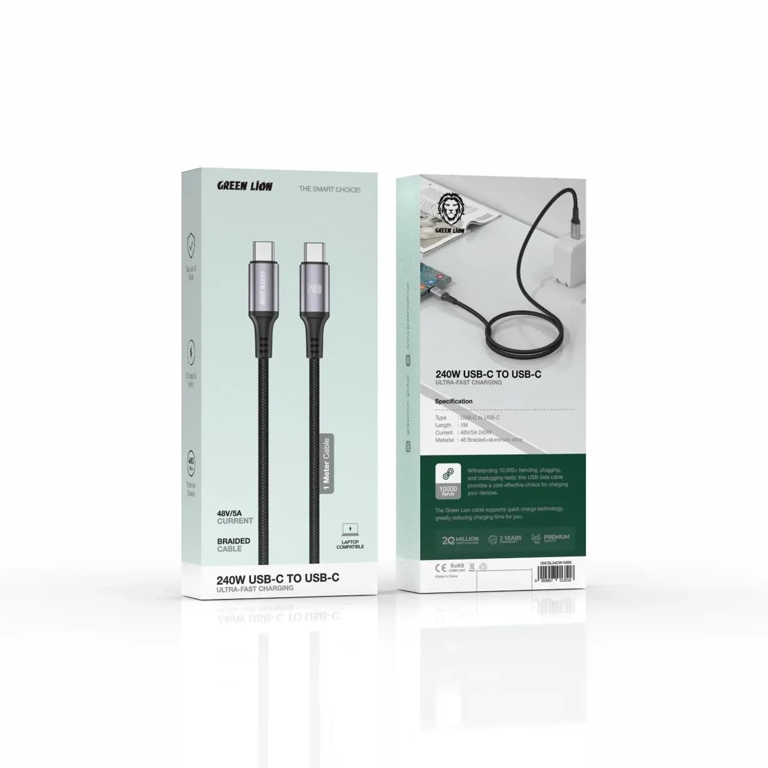 Green Lion USB-C Cable - 240W Fast Charging, 1M, Black 2