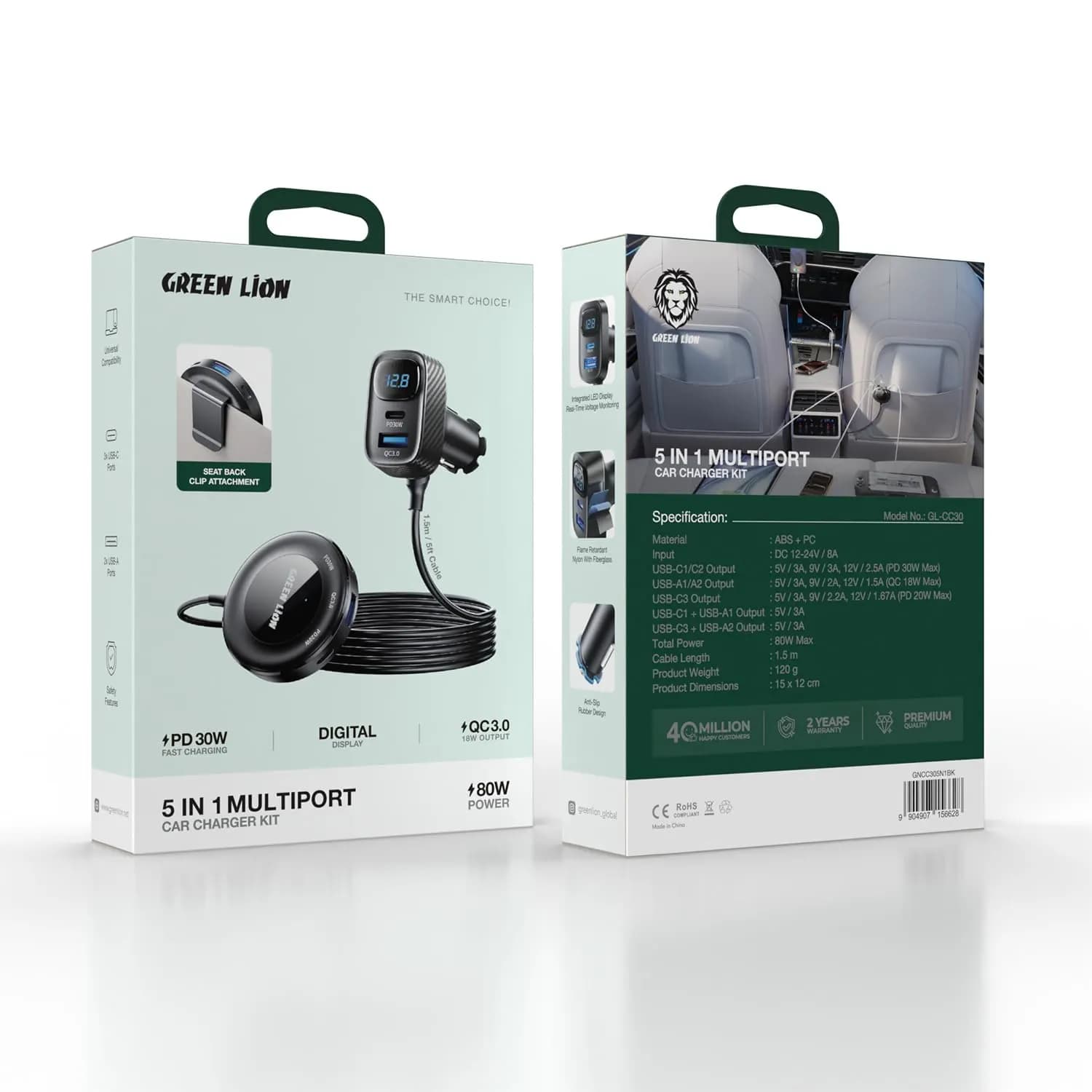 Green Lion Car Charger Kit - 5-in-1, PD 30W USB-C, Black 4