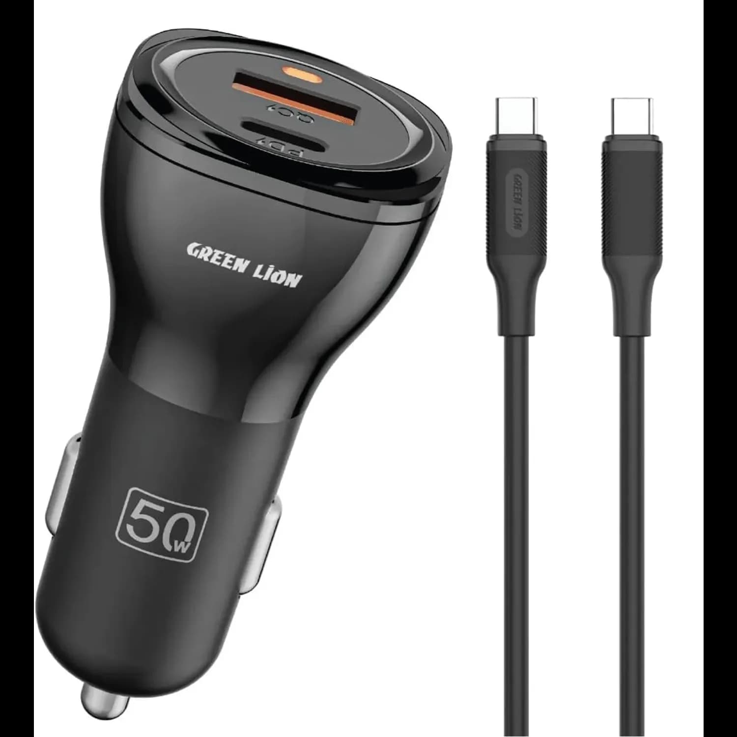 Green Lion Car Charger - Dual Port 50W USB-A & USB-C, Black 1