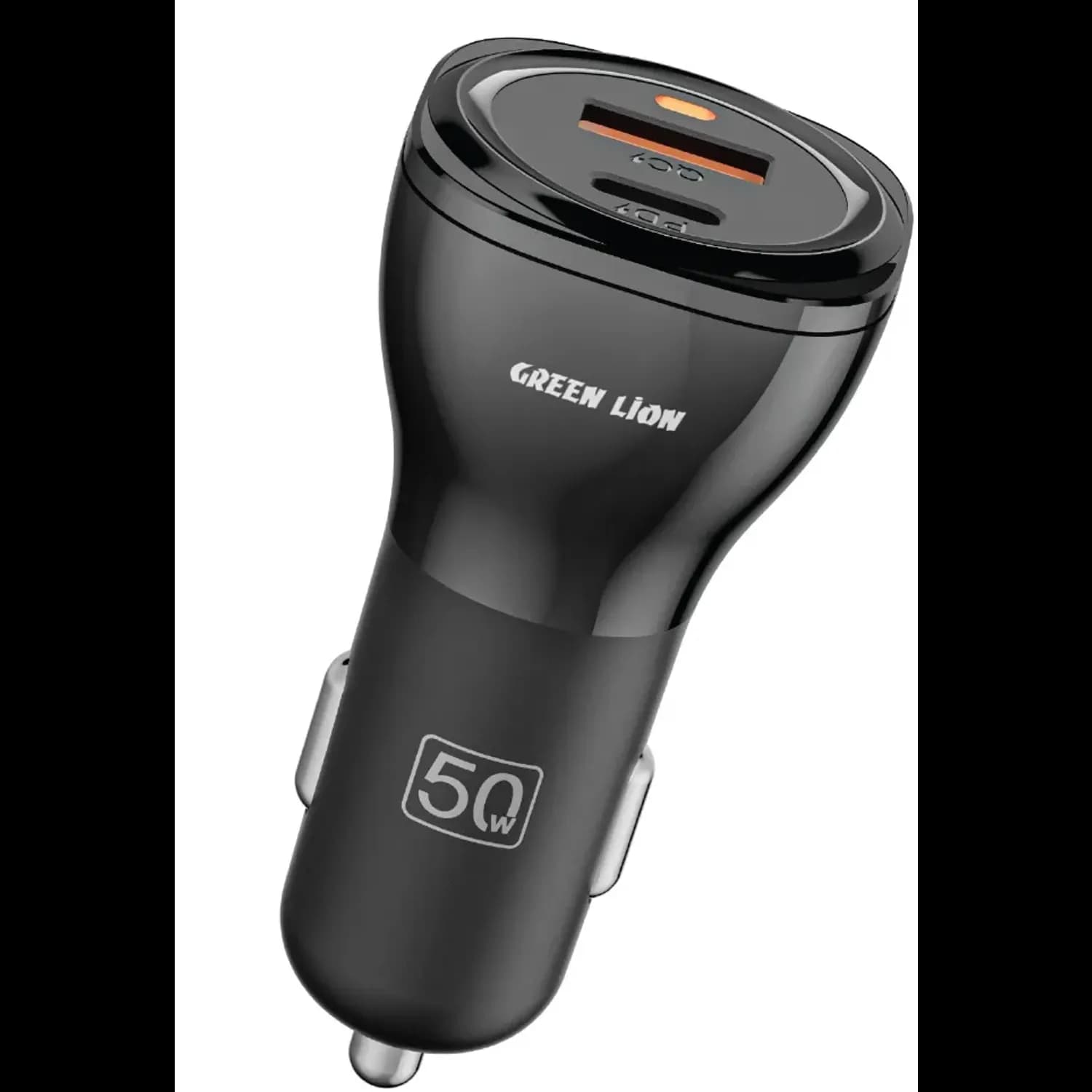 Green Lion Car Charger - Dual Port 50W USB-A & USB-C, Black 1
