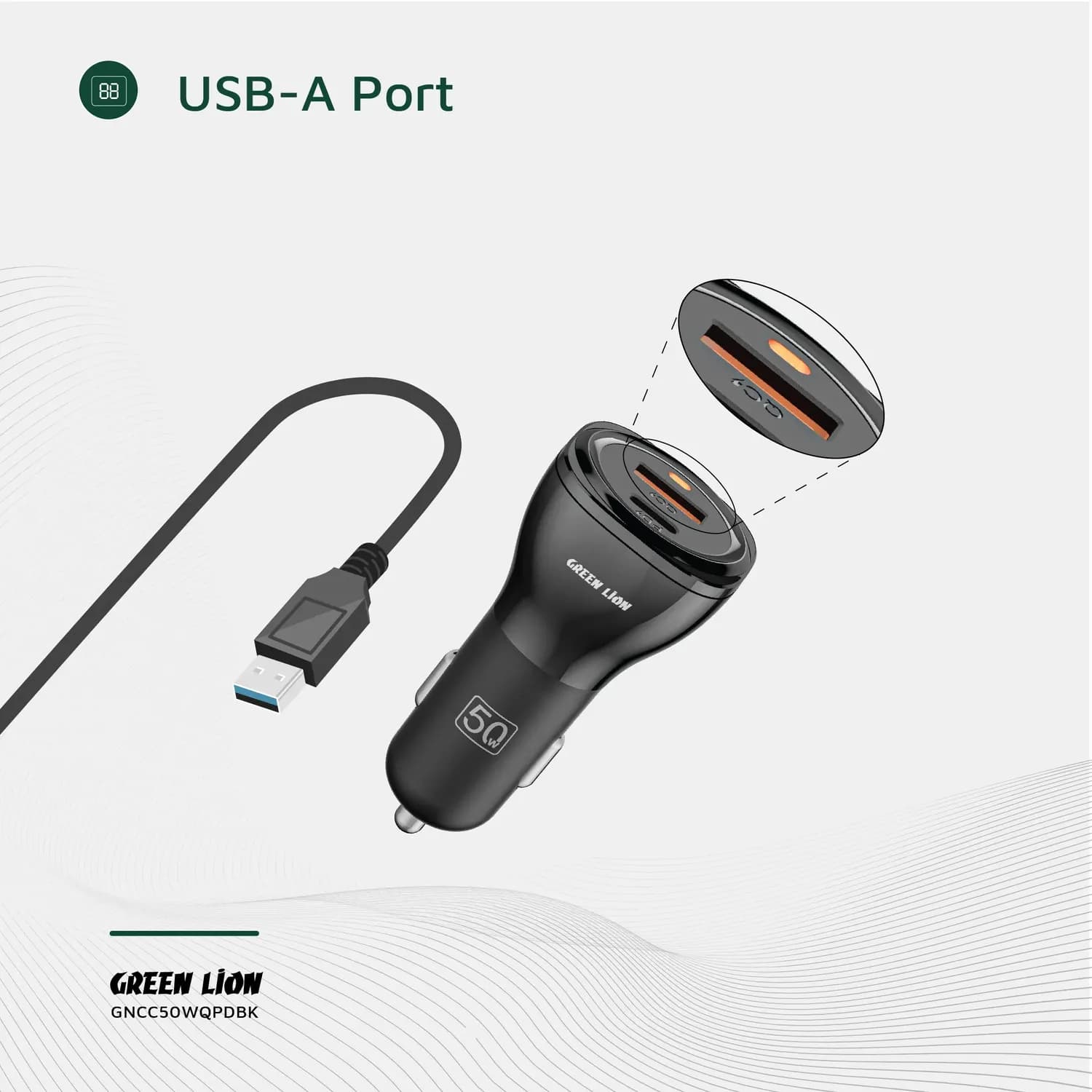 Green Lion Car Charger - Dual Port 50W Fast Charge, Black 3