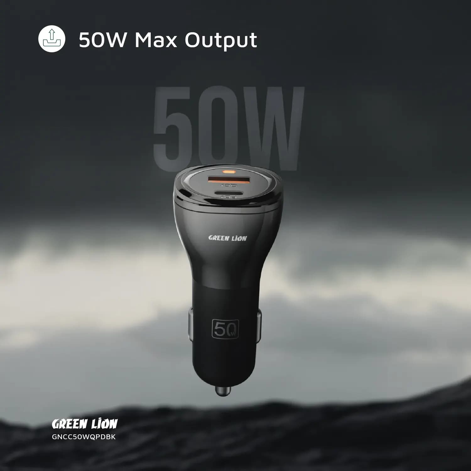 Green Lion Car Charger - Dual Port 50W Fast Charge, Black 5