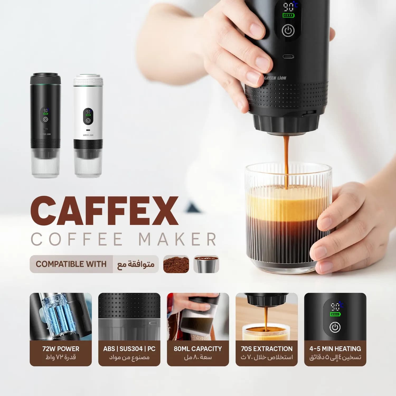 Green Lion Coffee Maker - 20 Bar Pump, White 2