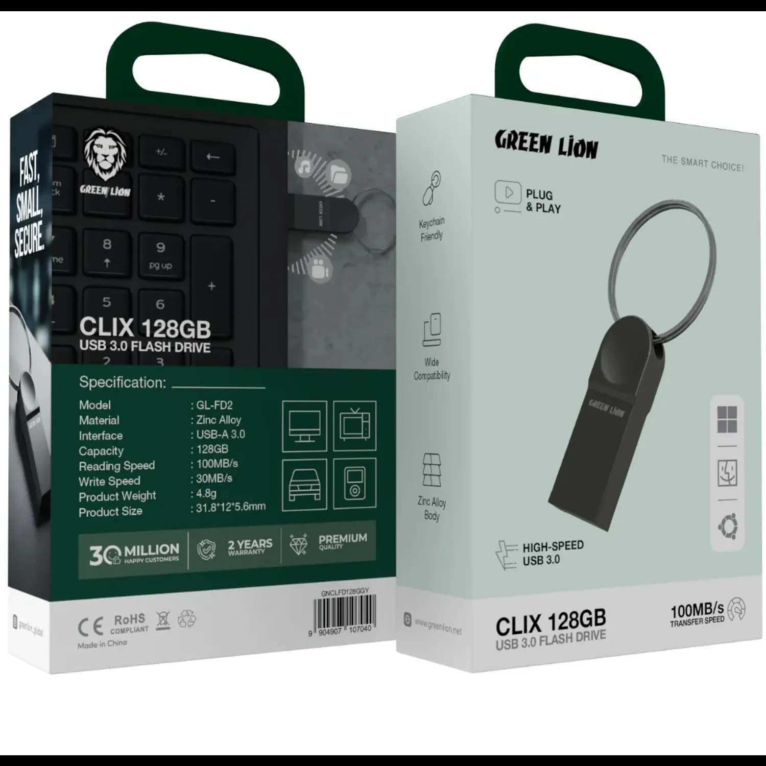 Green Lion USB 3.0 Flash Drive Clix - 128GB, Gray 3