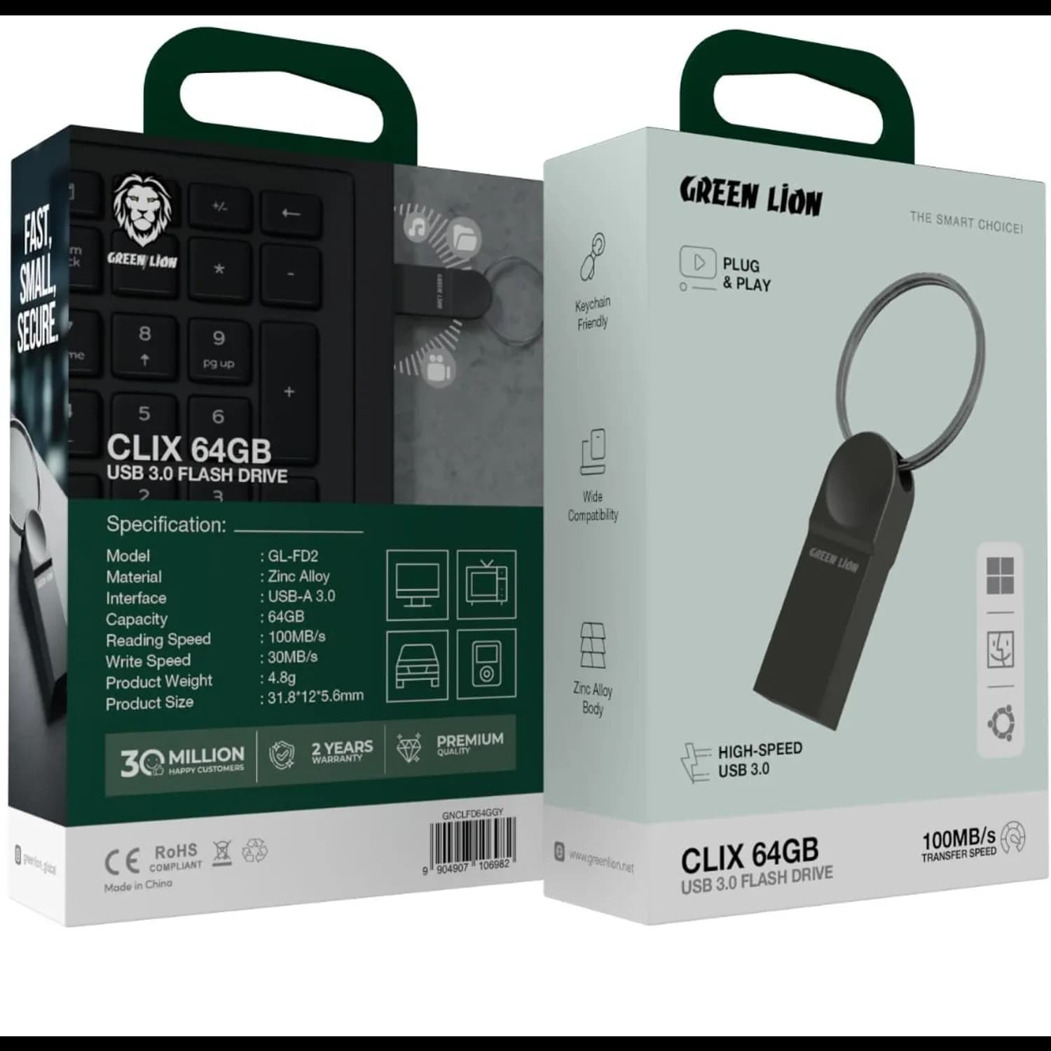 Green Lion USB Flash Drive CLIX - 64GB USB 3.0, Gray 3