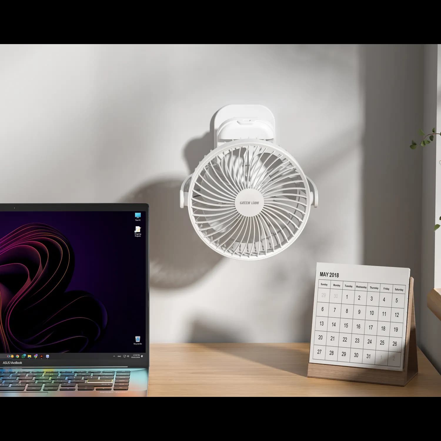 Green Lion Clip-On Portable Fan - USB-C, White 5