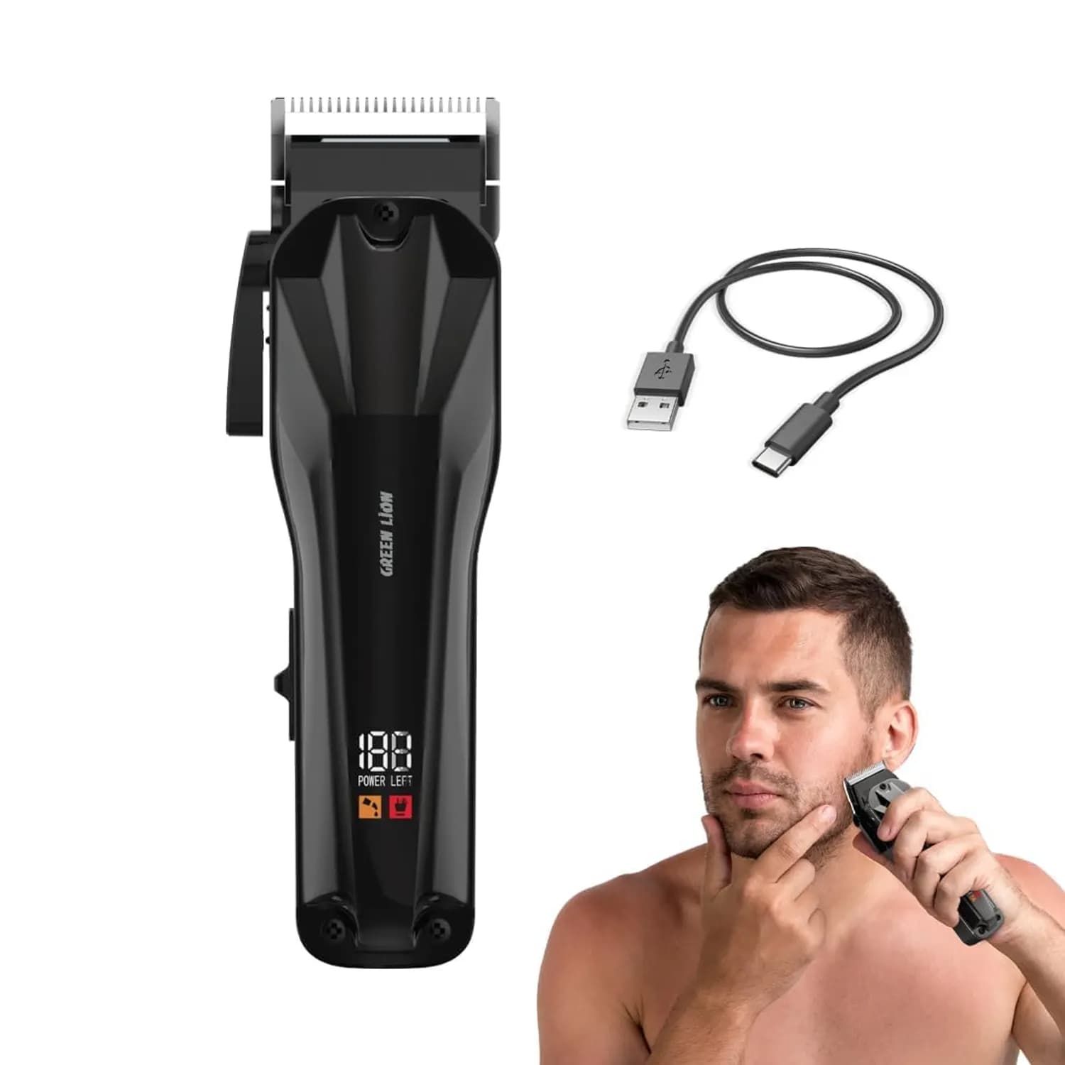 Green Lion Hair Clipper - Cordless, Rechargeable, Black 1