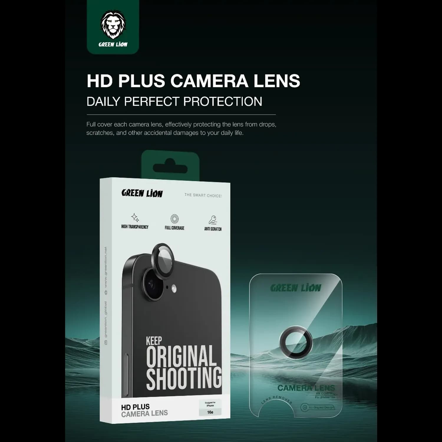 Green Lion Camera Lens Protector iPhone 16 E - 9H Tempered Glass, Black 4