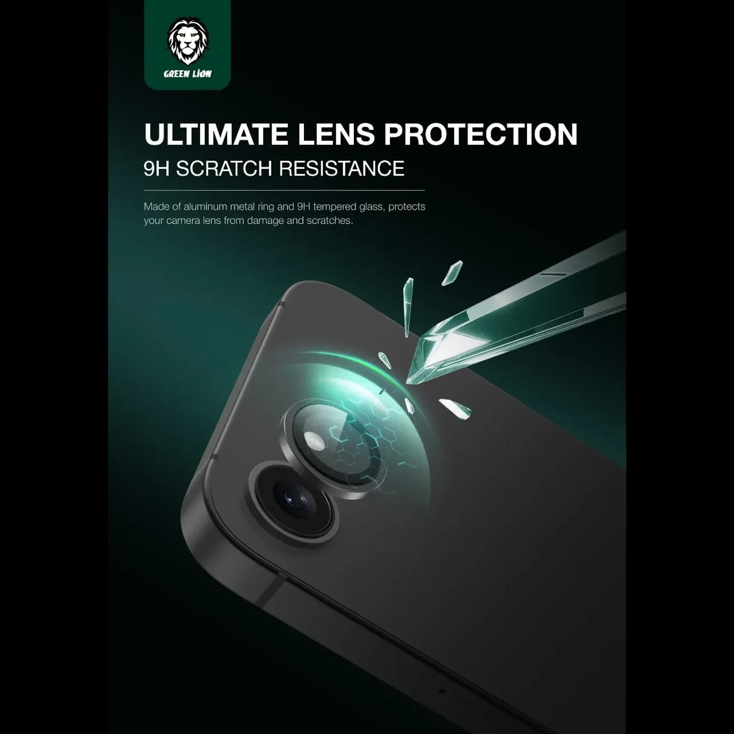 Green Lion Camera Lens Protector iPhone 16 E - 9H Tempered Glass, Black 5