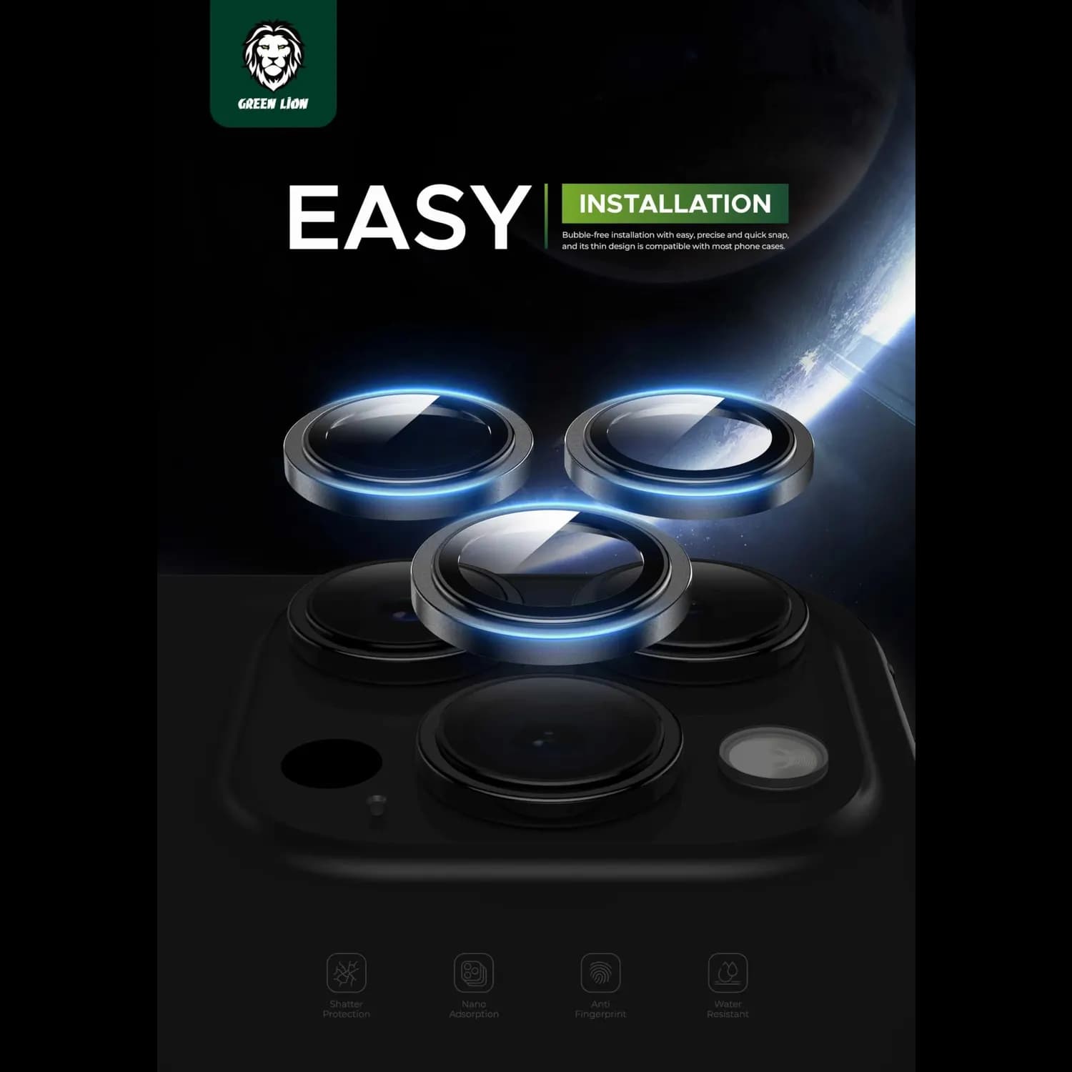 Green Lion Camera Lens Protector iPhone 15 Pro/15 Pro Max - 9H Tempered Glass, Black — Silver 6