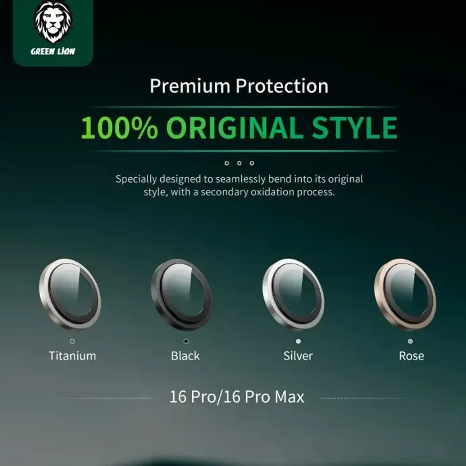 Green Lion Camera Lens Protector iPhone 16 Pro/16 Pro Max - 9H Tempered Glass, Black 3