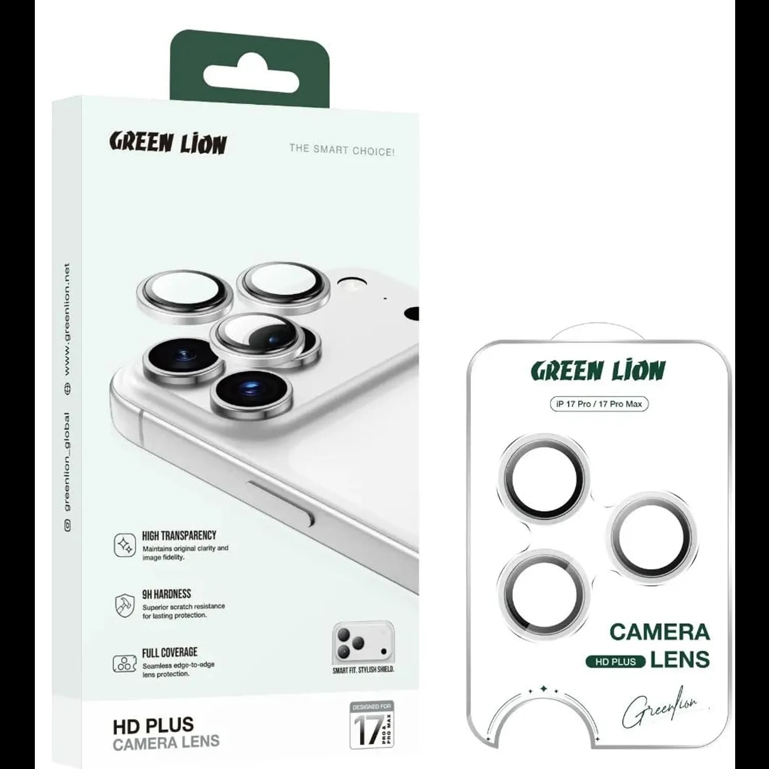 Green Lion Camera Lens Protector iPhone 17 Pro/17 Pro Max - 9H Tempered Glass, Silver — Black 6