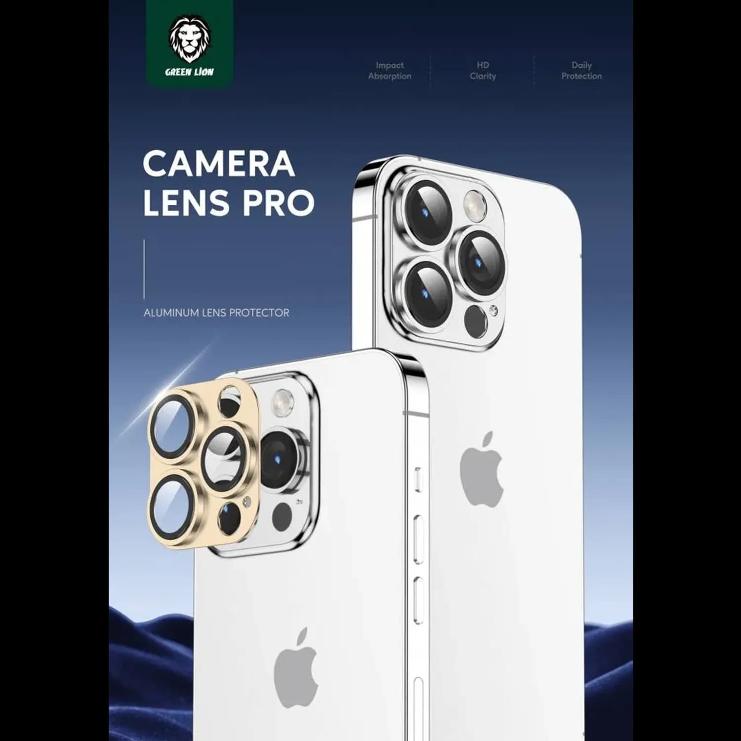 Green Lion Camera Lens Protector iPhone 14 Pro/Pro Max - 9H Tempered Glass, Gold 2