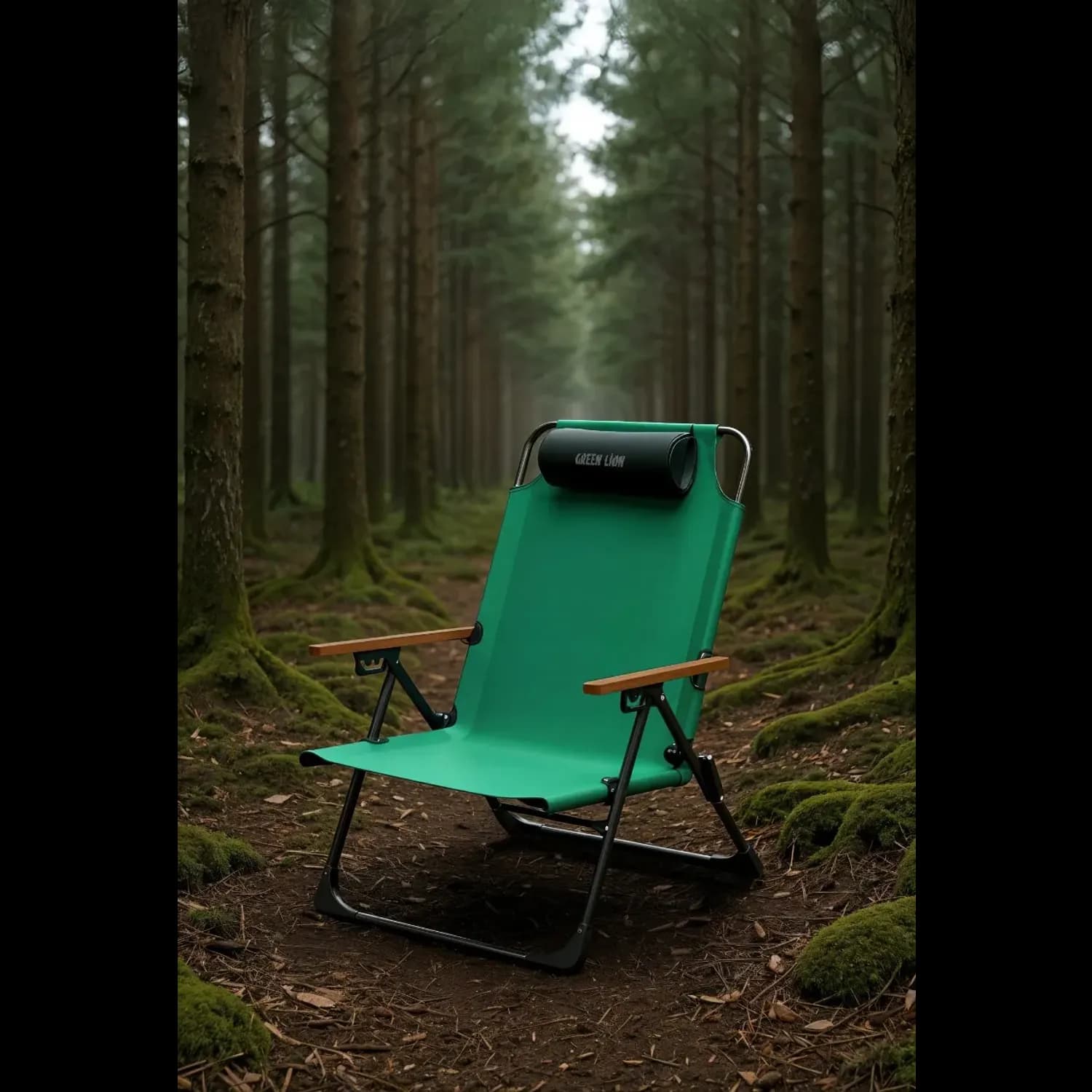 Green Lion Camping Chair - Foldable, 4-Position Recline, Green 2
