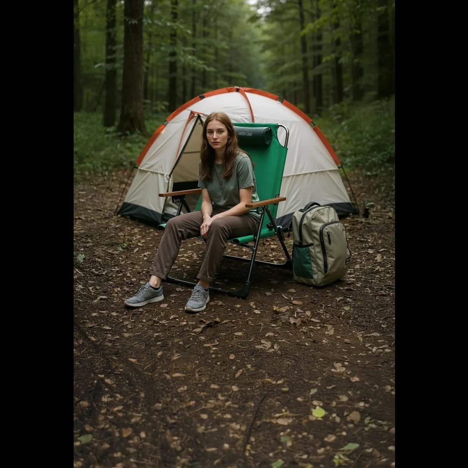 Green Lion Camping Chair - Foldable, 4-Position Recline, Green 3