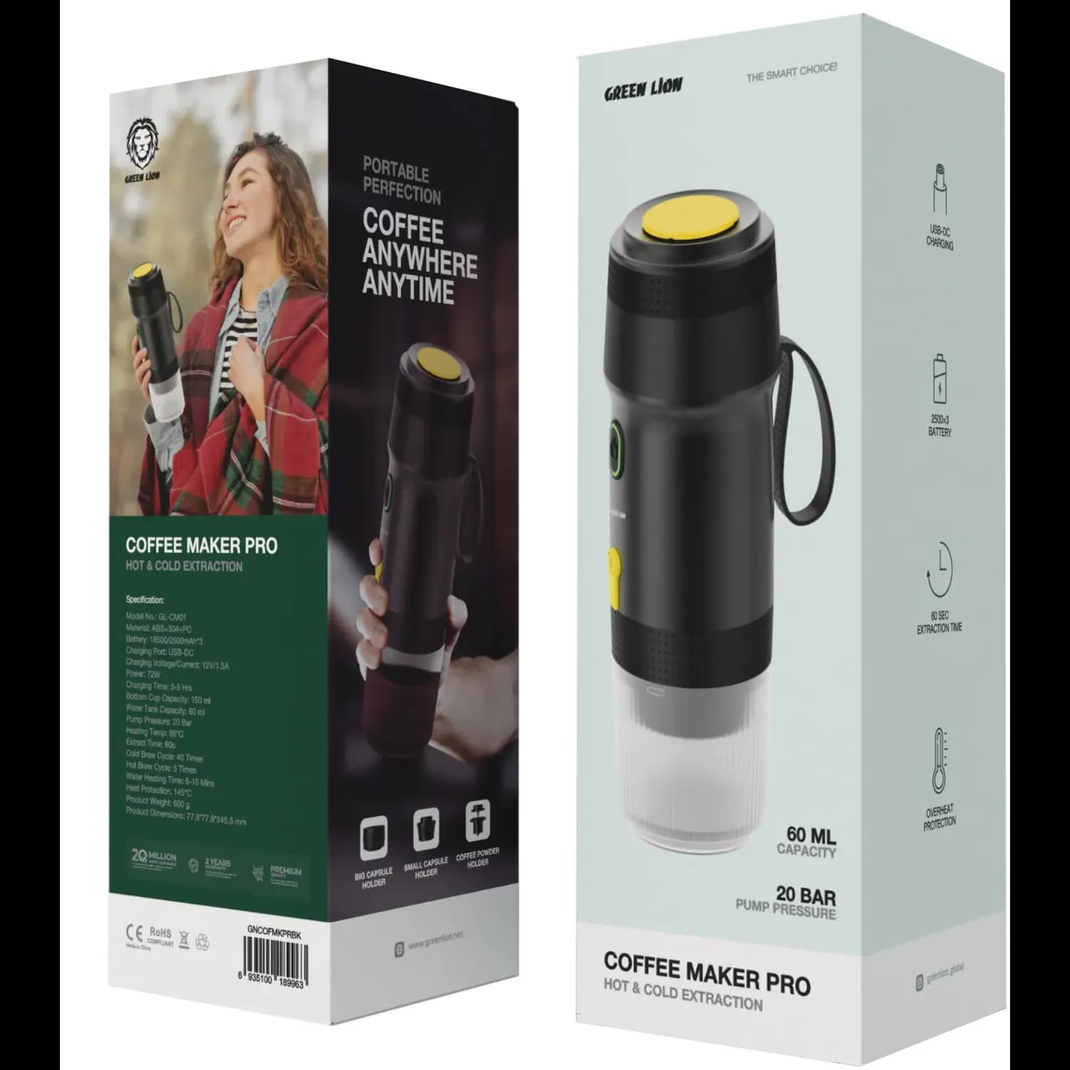 Green Lion Portable Coffee Maker Pro - Hot & Cold Extraction, Black 4