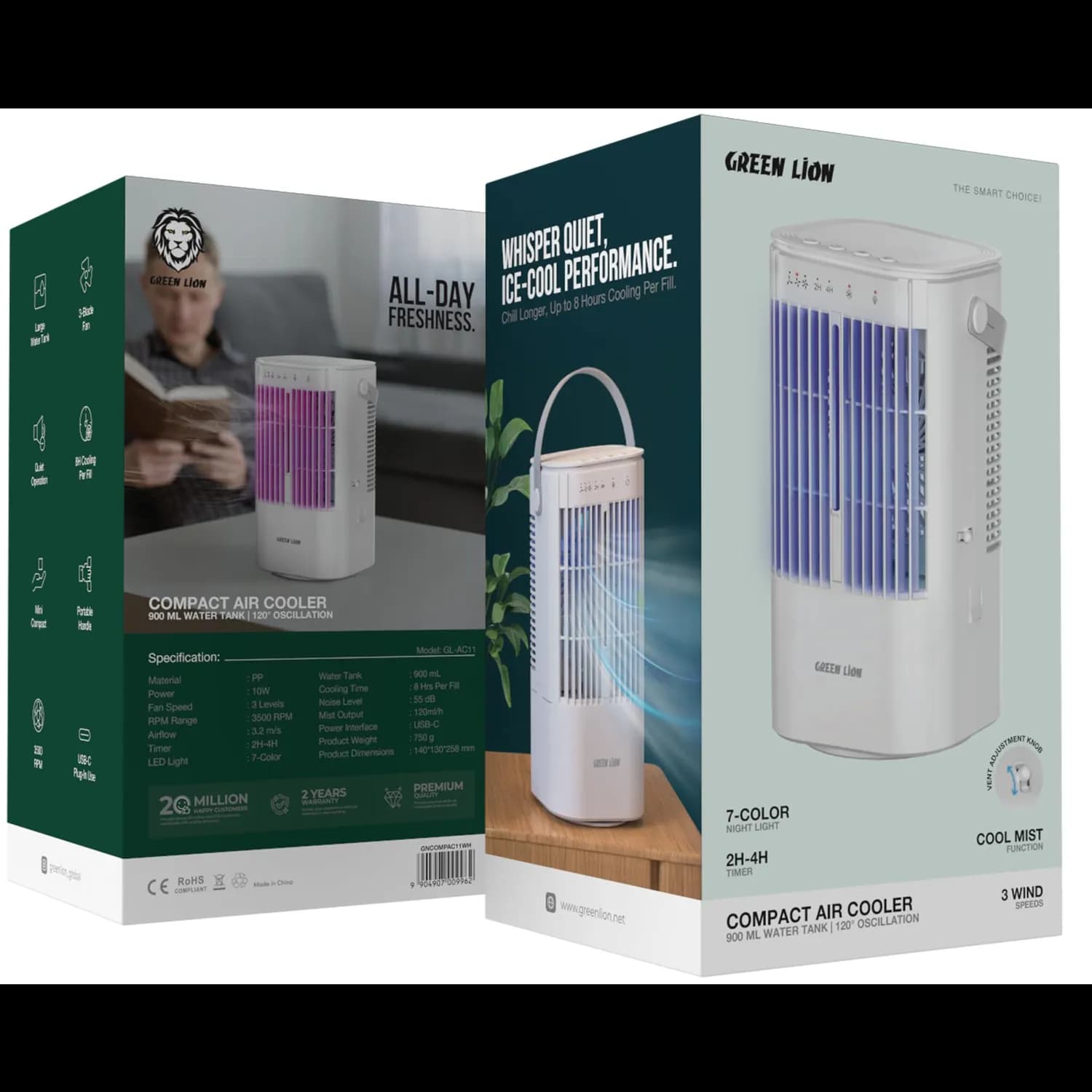 Green Lion Air Cooler - 900mL Tank, 3-Speed, White 6
