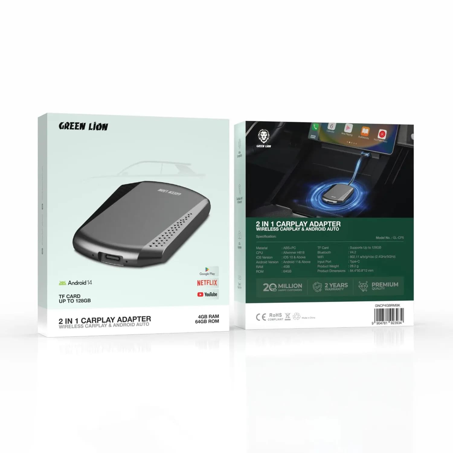 Green Lion Carplay Adapter - Wireless, Android Auto, 4GB RAM, Black 3