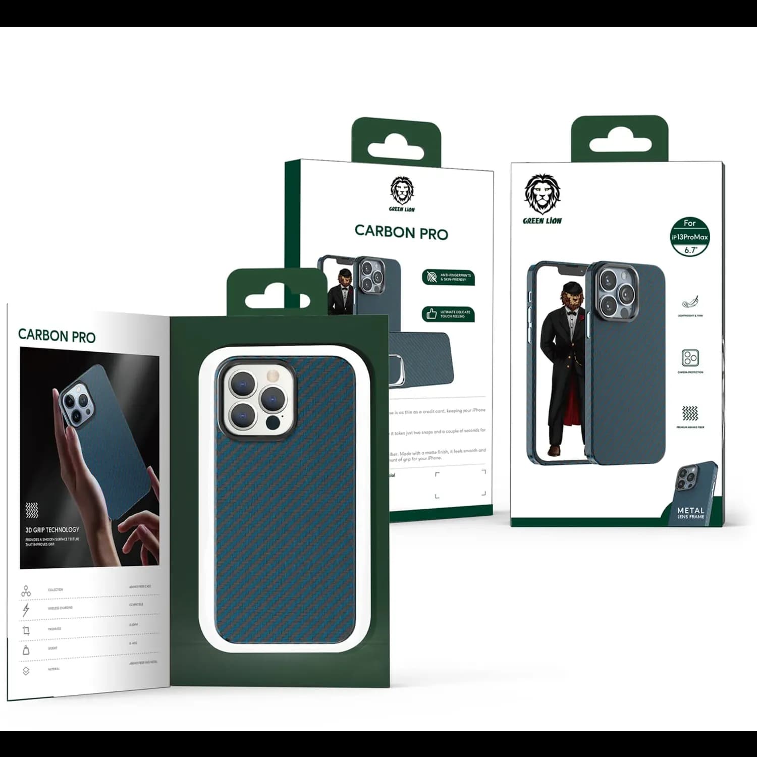 Green Lion iPhone 13 Pro Max Case - Metal Camera Ring, Blue 2